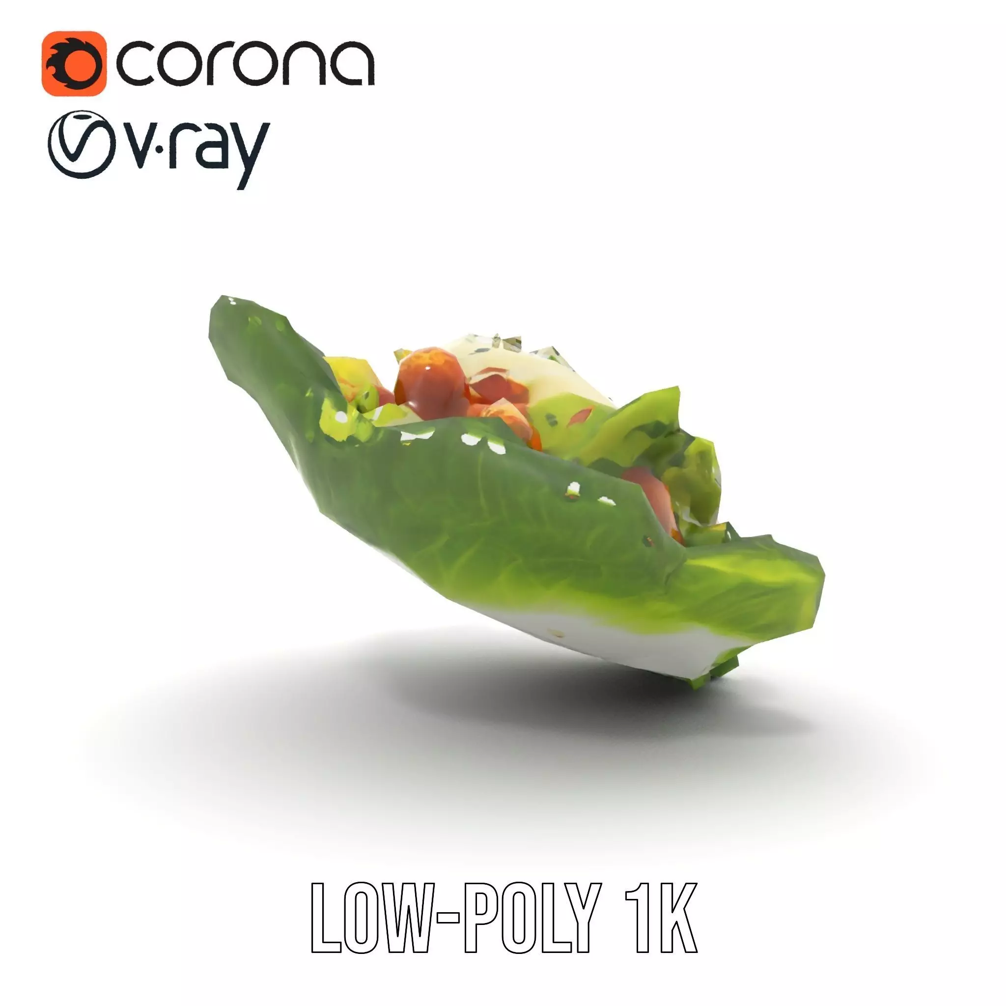 Caesar Salad Model Pack with Lettuce and Croutons Low-poly 3D model_11