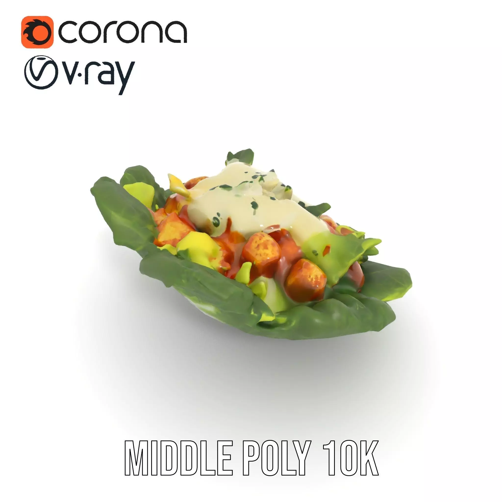 Caesar Salad Model Pack with Lettuce and Croutons Low-poly 3D model_19