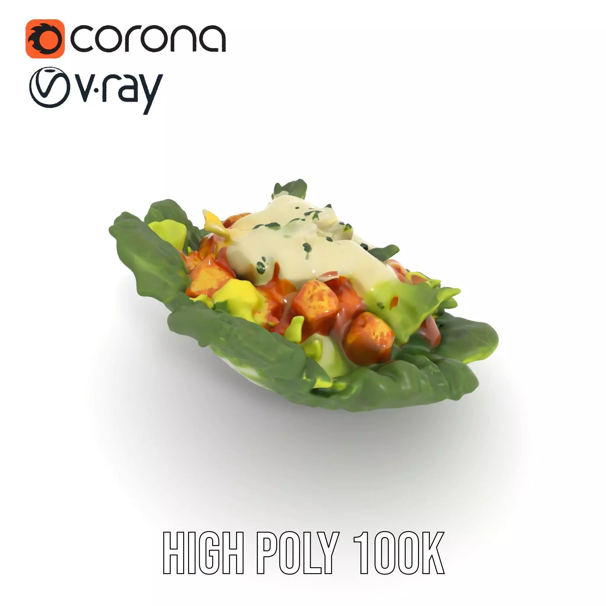 Caesar Salad Model Pack with Lettuce and Croutons Low-poly 3D model_18