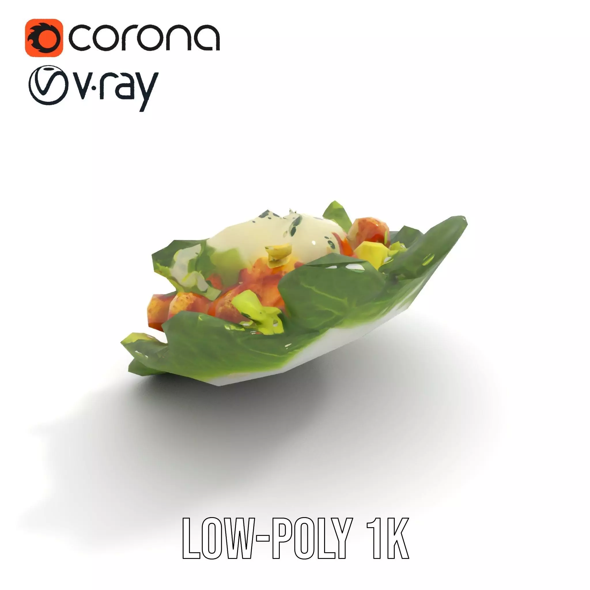 Caesar Salad Model Pack with Lettuce and Croutons Low-poly 3D model_8