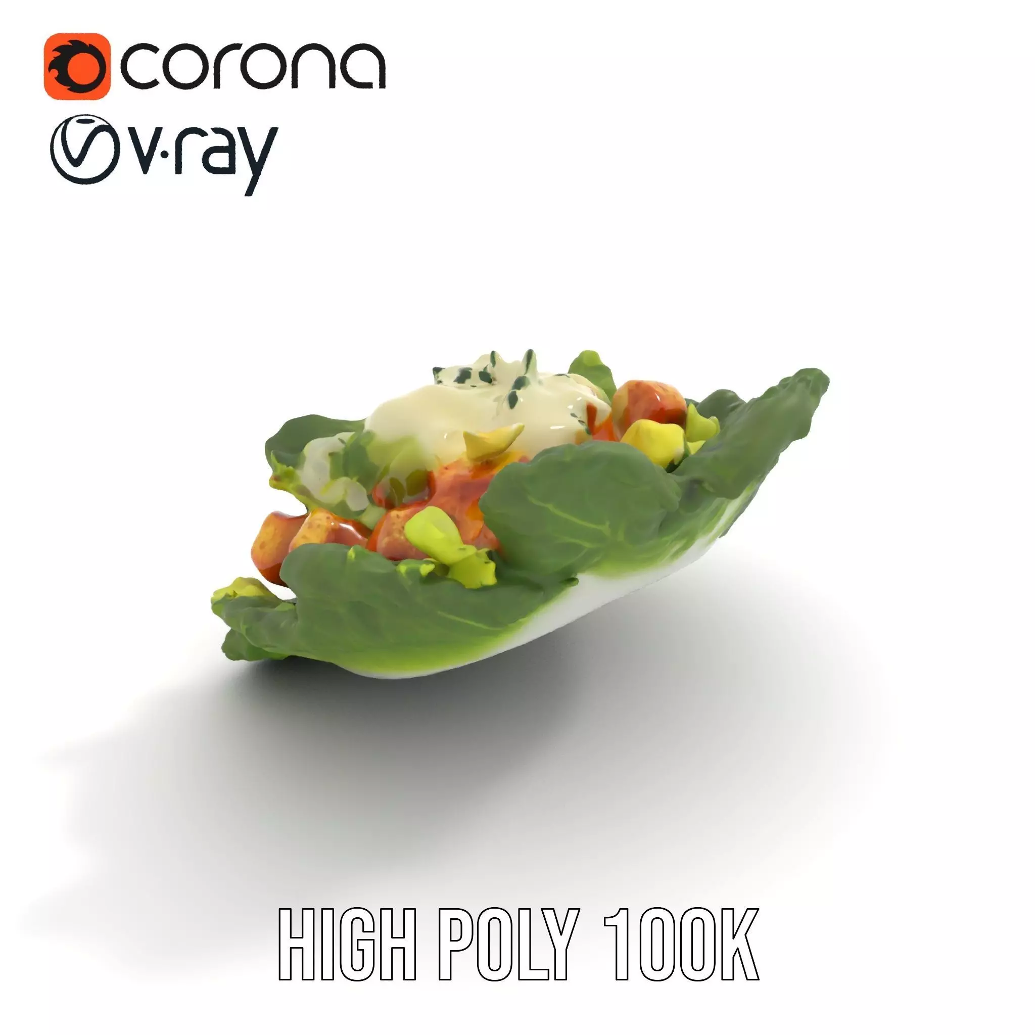 Caesar Salad Model Pack with Lettuce and Croutons Low-poly 3D model_9