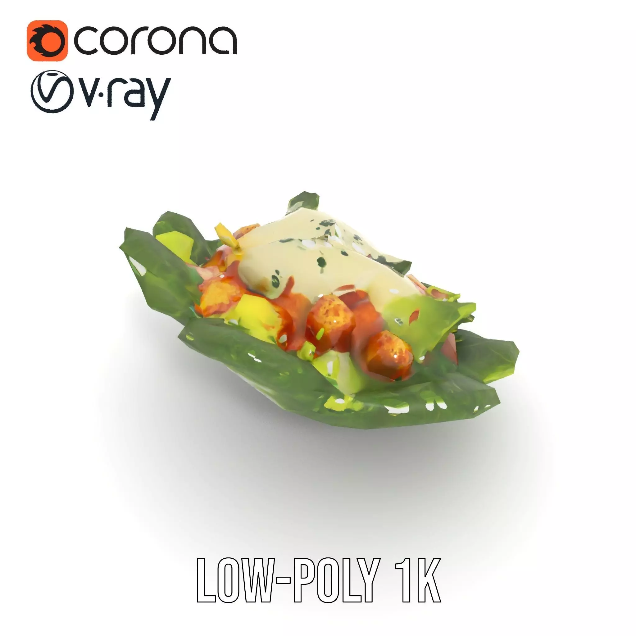 Caesar Salad Model Pack with Lettuce and Croutons Low-poly 3D model_14