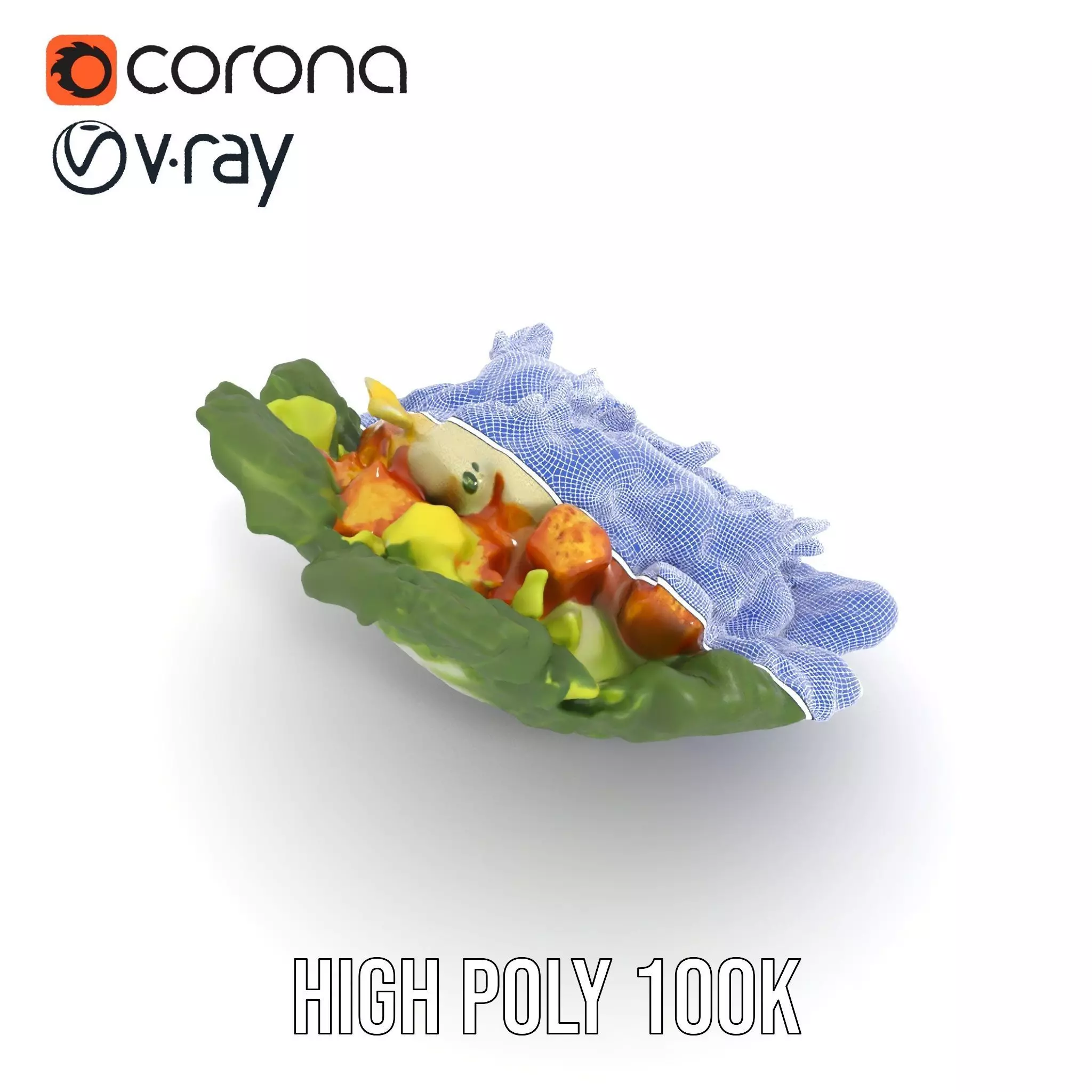 Caesar Salad Model Pack with Lettuce and Croutons Low-poly 3D model_29
