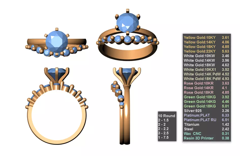 3DM Format Custom Solitaire diamond engagement ring set for her 3D print model_1