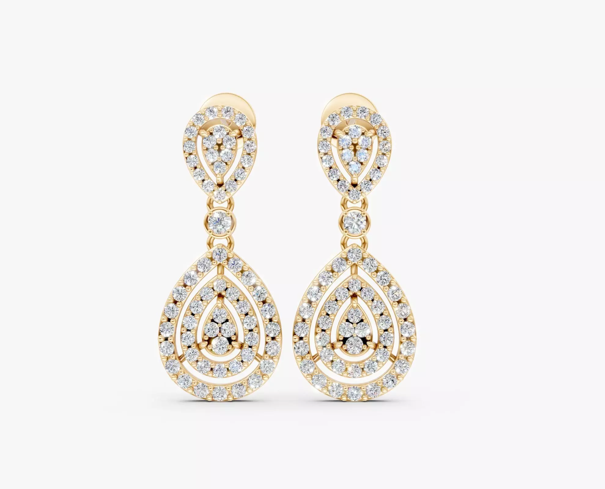 N ER03 Pear shape drop diamond earring 3D print model_0