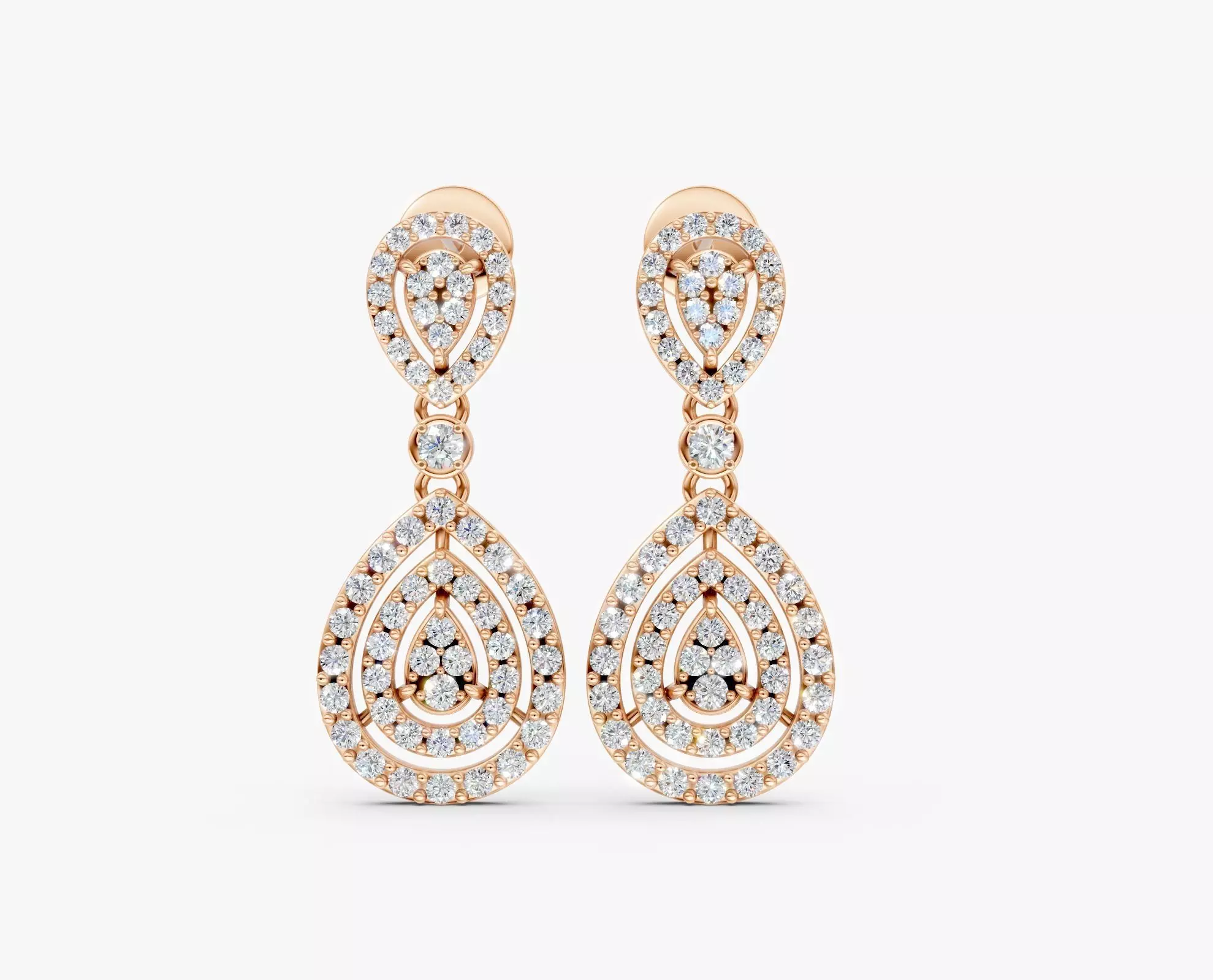 N ER03 Pear shape drop diamond earring 3D print model_1