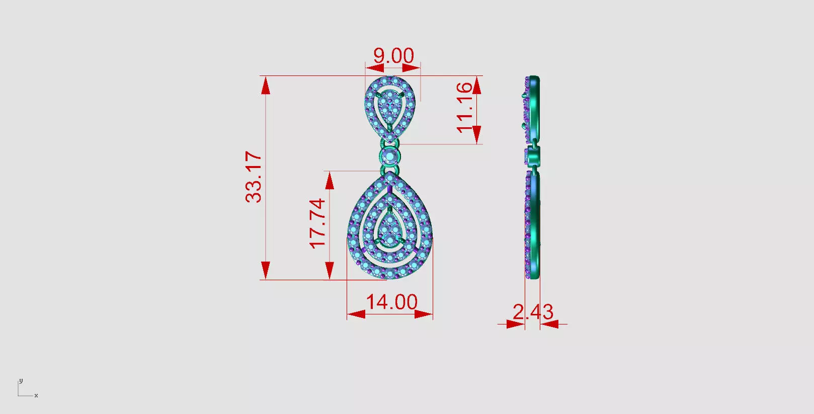 N ER03 Pear shape drop diamond earring 3D print model_5