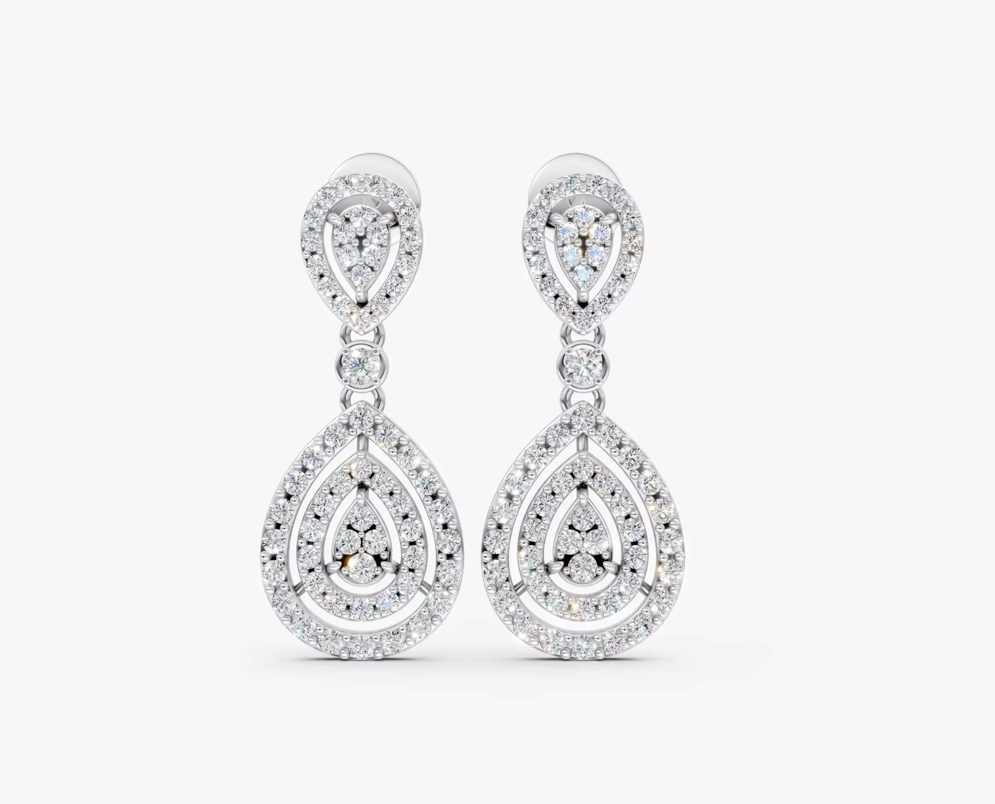 N ER03 Pear shape drop diamond earring 3D print model_3