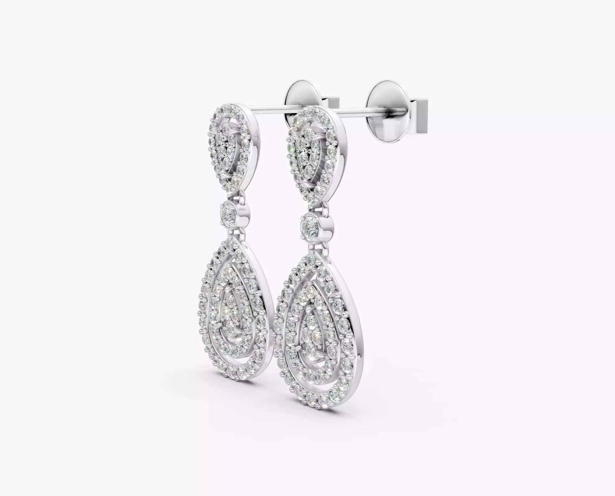 N ER03 Pear shape drop diamond earring 3D print model_2