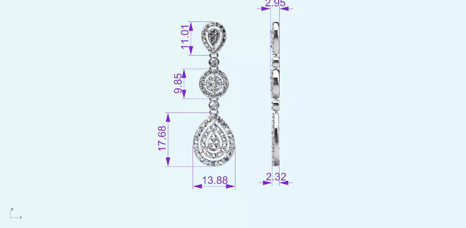 N ER04  Pear shape drop long earring 3D print model_4