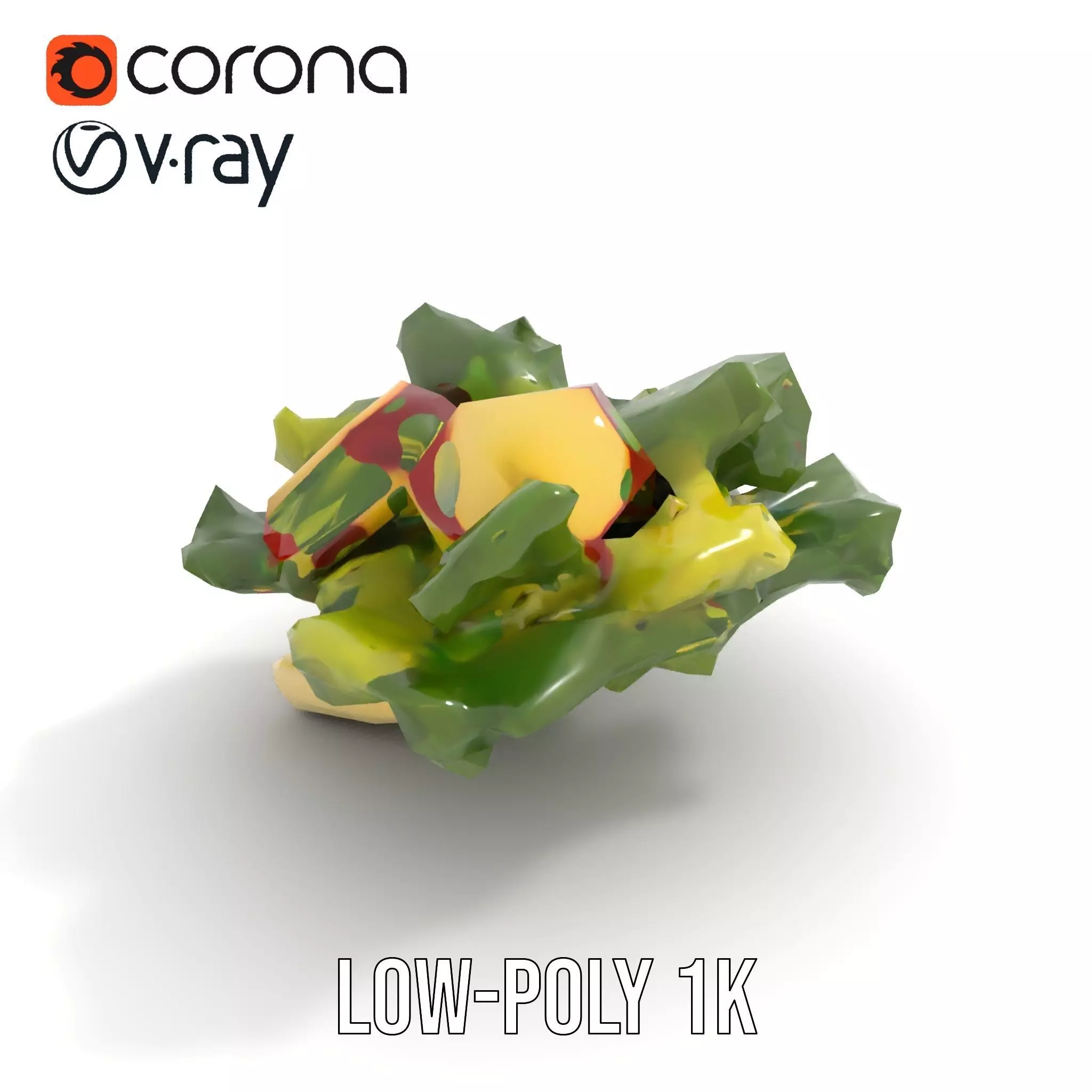 Fresh Salad with Apple Slices and Cheese model pack Low-poly 3D model_7