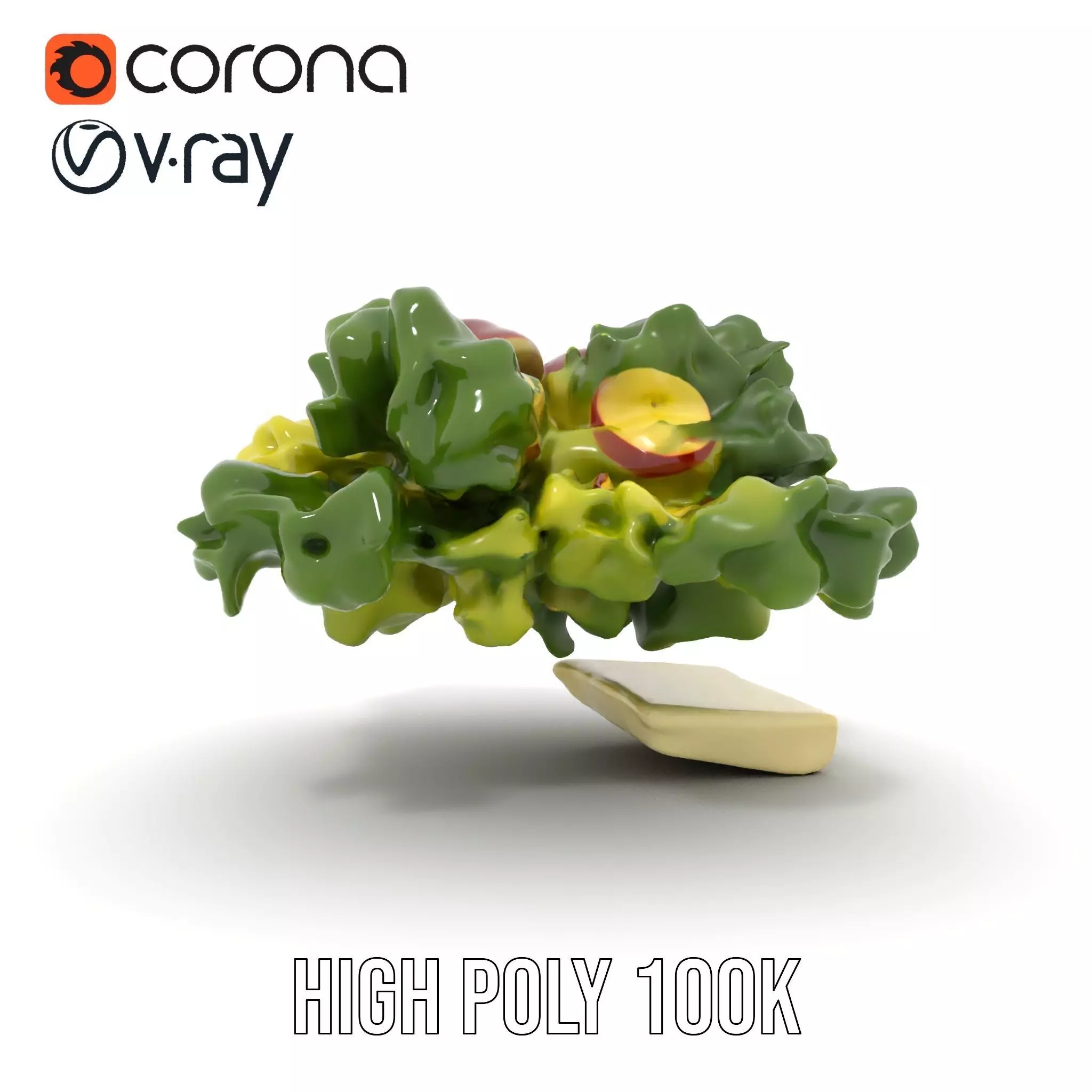 Fresh Salad with Apple Slices and Cheese model pack Low-poly 3D model_26