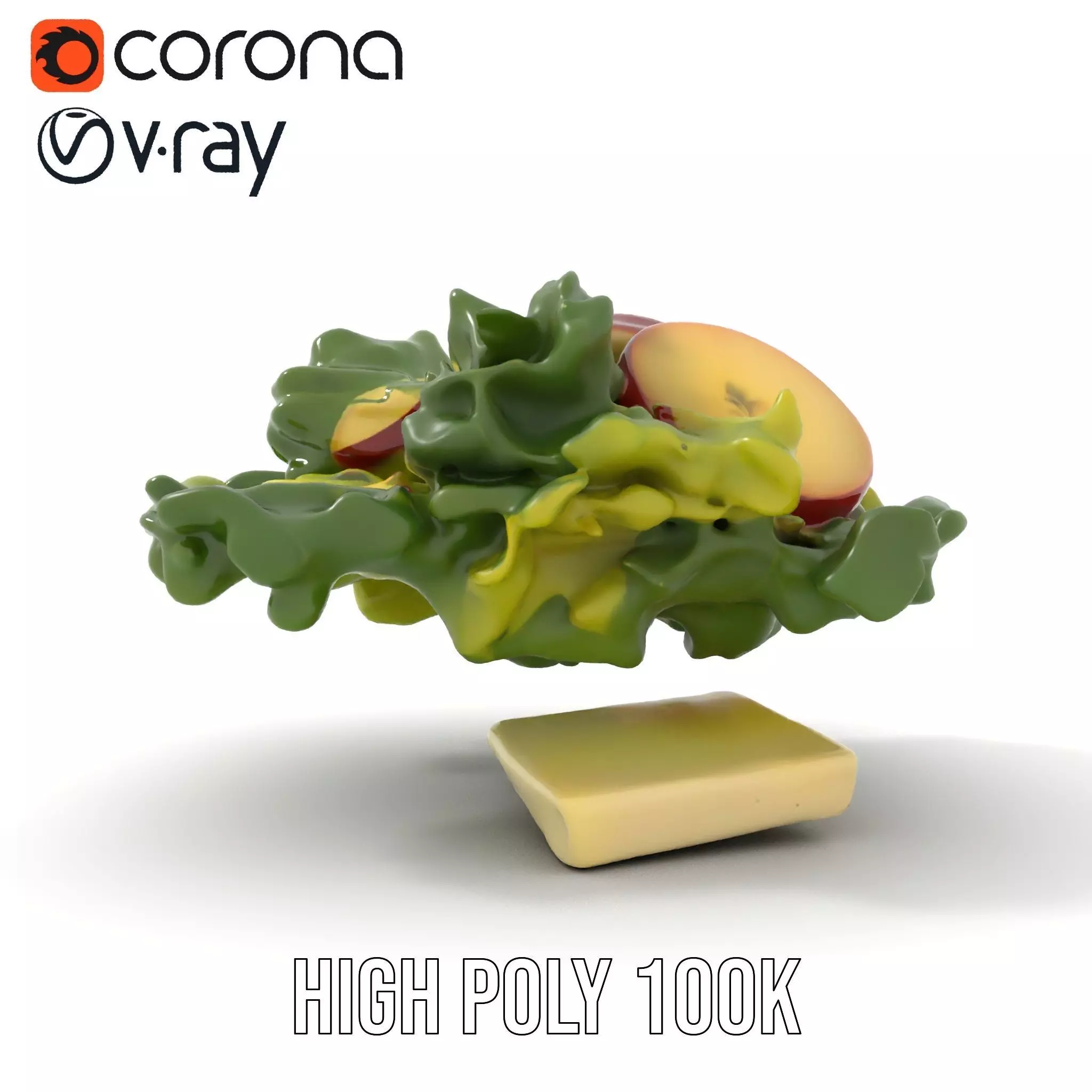 Fresh Salad with Apple Slices and Cheese model pack Low-poly 3D model_23