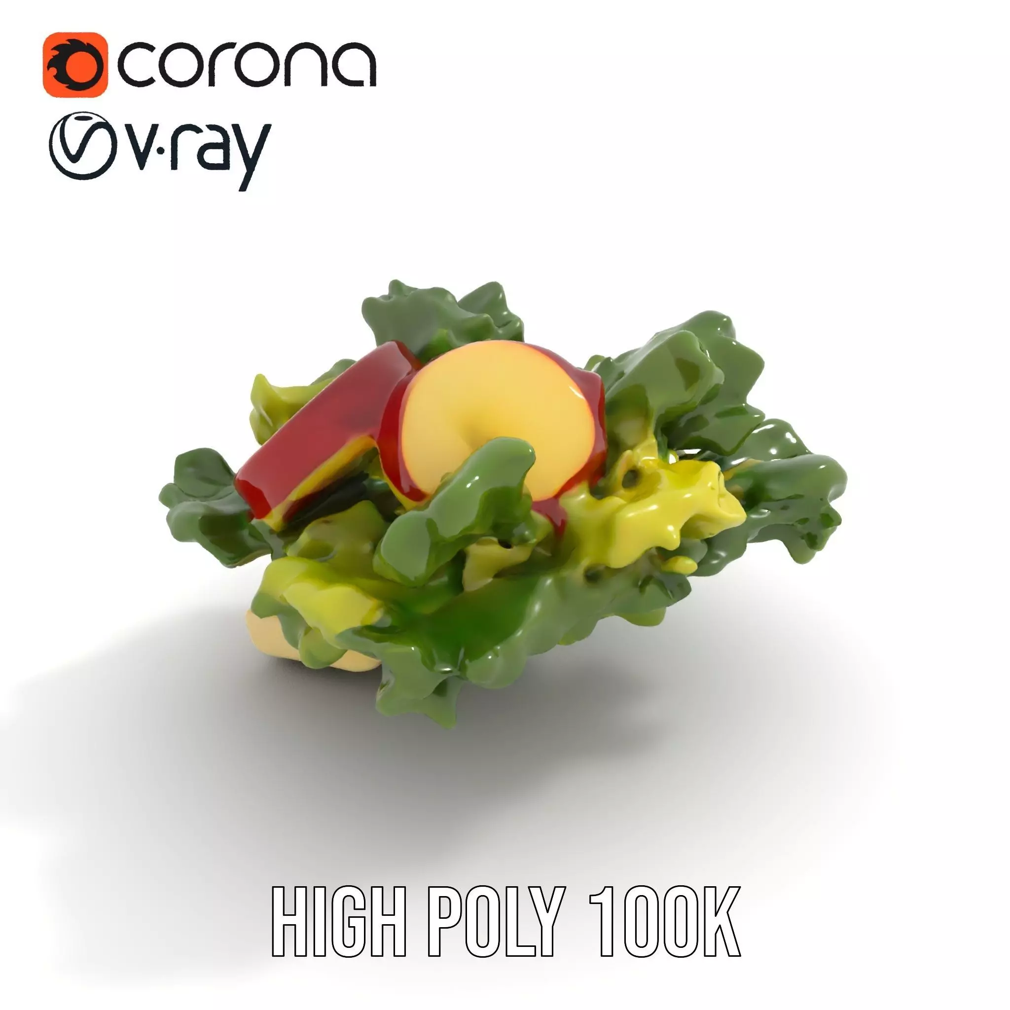 Fresh Salad with Apple Slices and Cheese model pack Low-poly 3D model_20