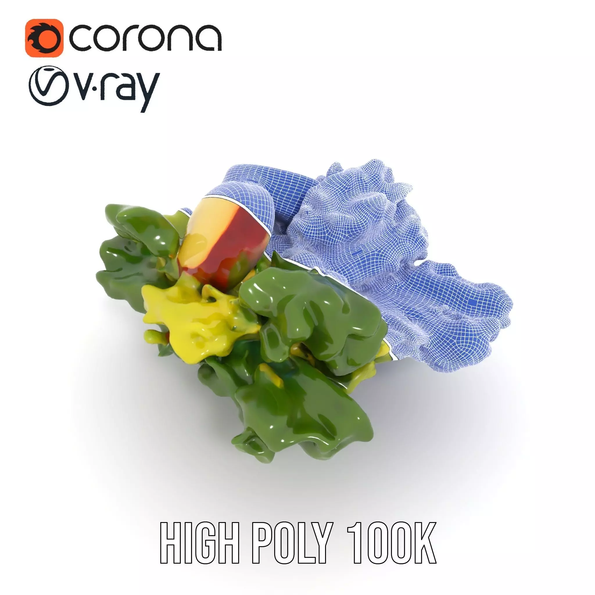 Fresh Salad with Apple Slices and Cheese model pack Low-poly 3D model_29