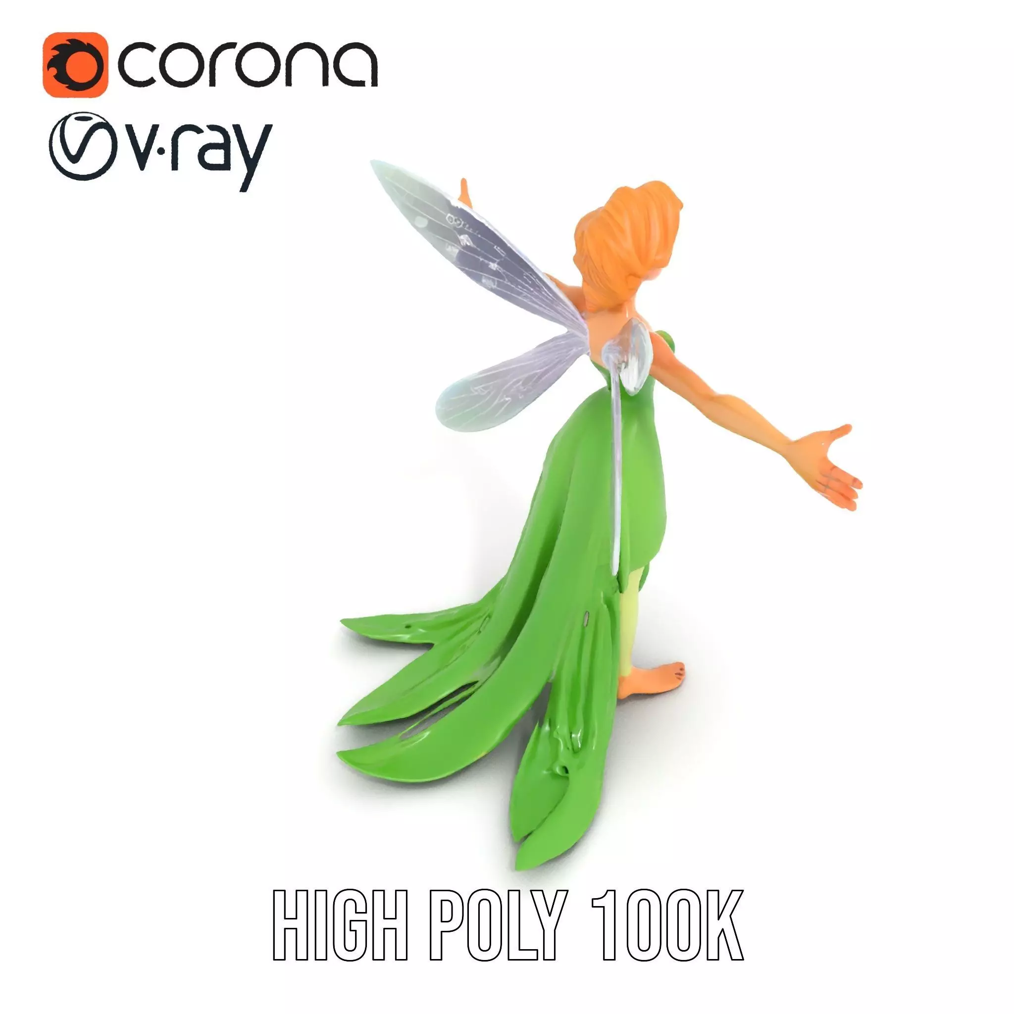 Fairy Character Model Pack with Detailed Wings and Dress Low-poly 3D model_11