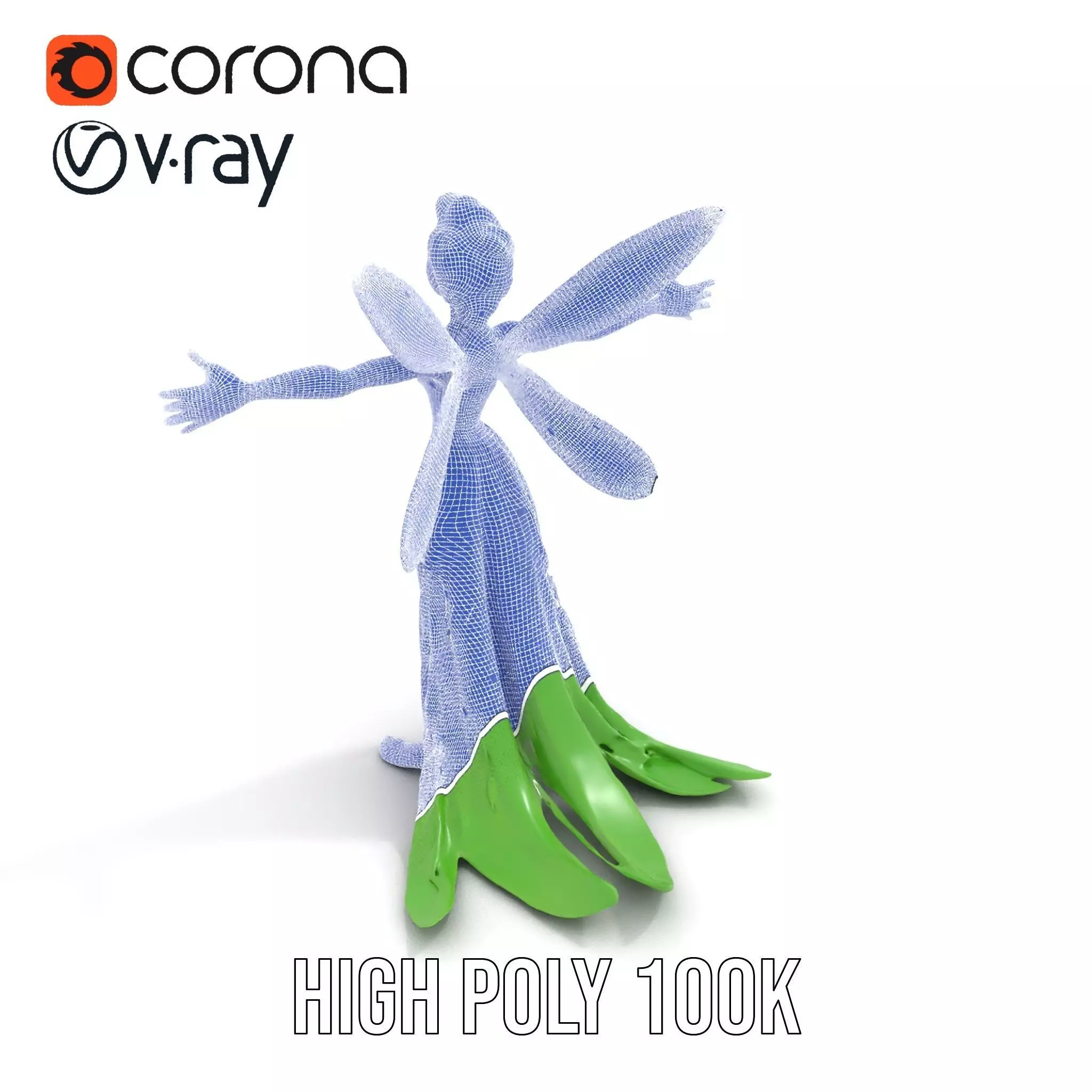 Fairy Character Model Pack with Detailed Wings and Dress Low-poly 3D model_32