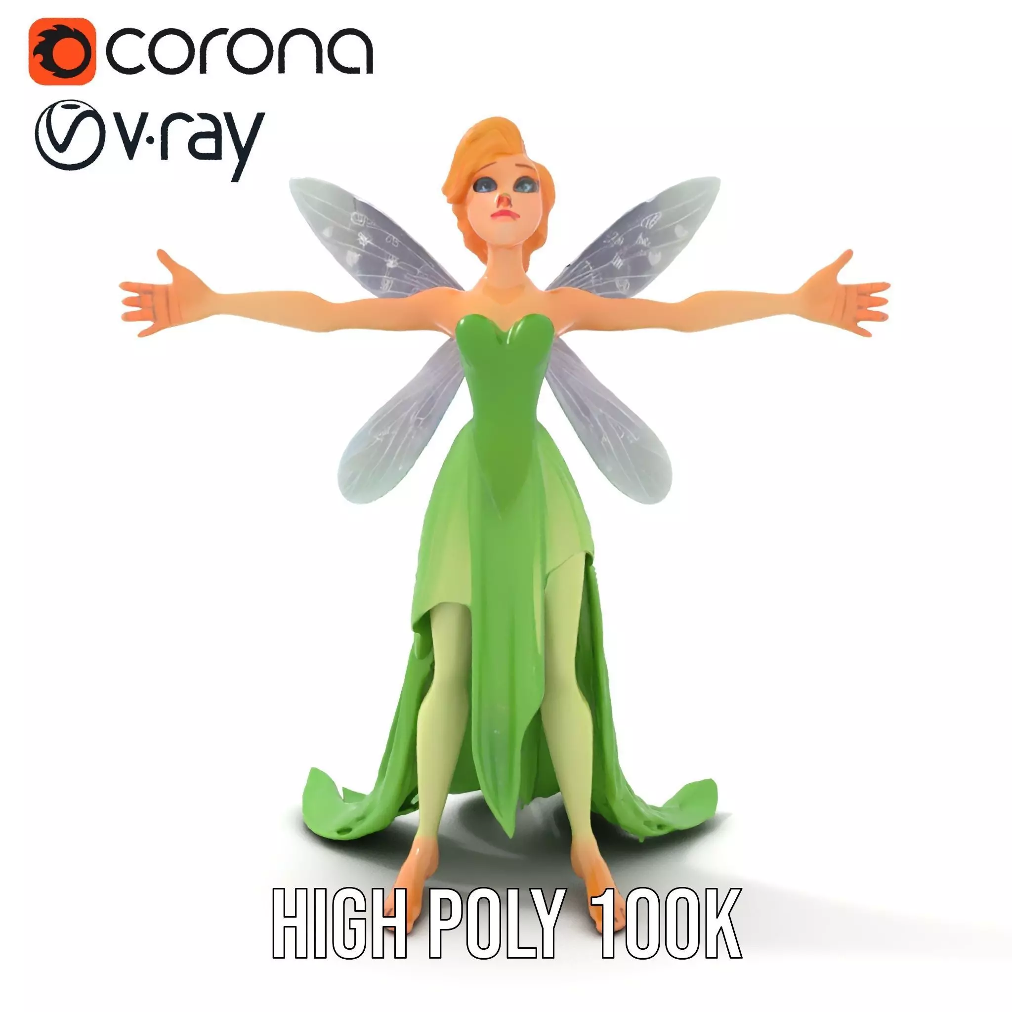 Fairy Character Model Pack with Detailed Wings and Dress Low-poly 3D model_20