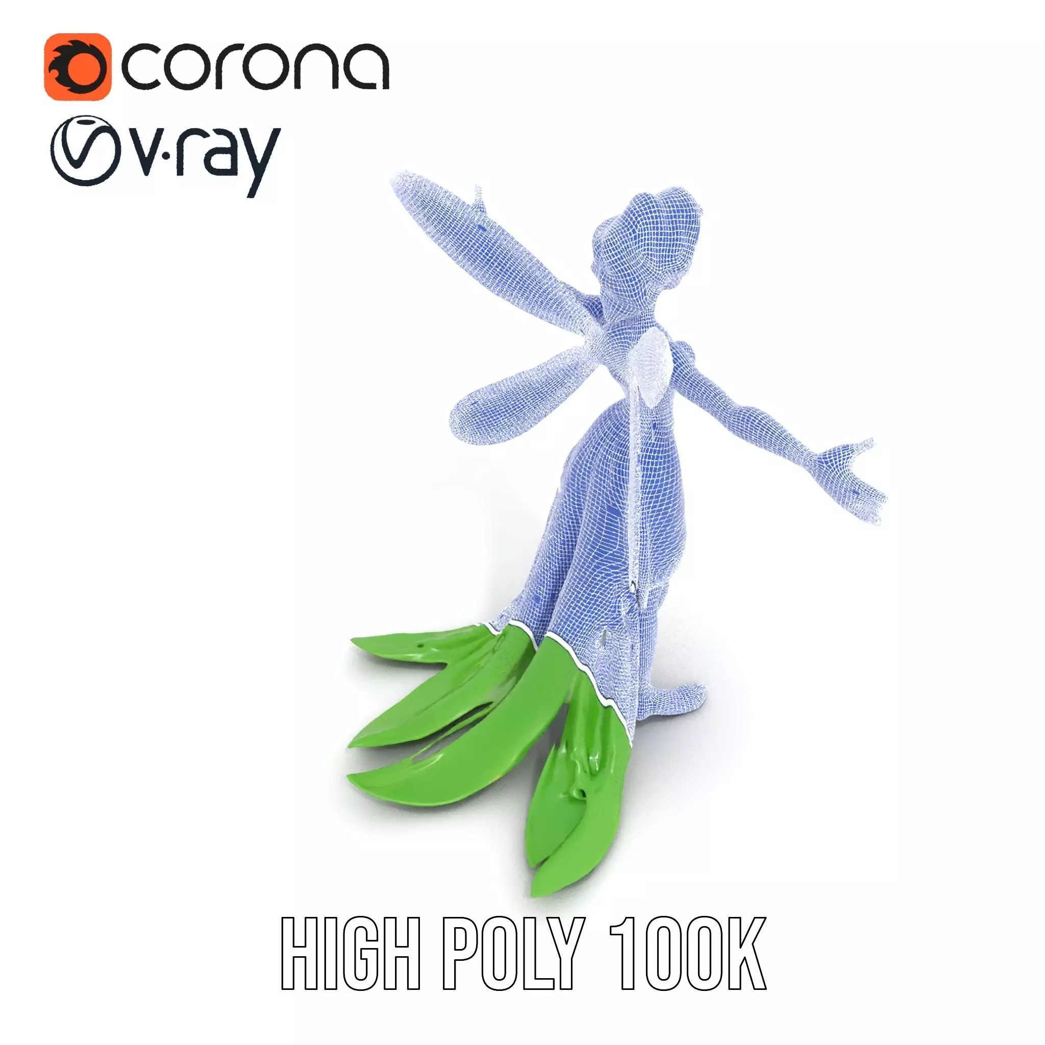 Fairy Character Model Pack with Detailed Wings and Dress Low-poly 3D model_31