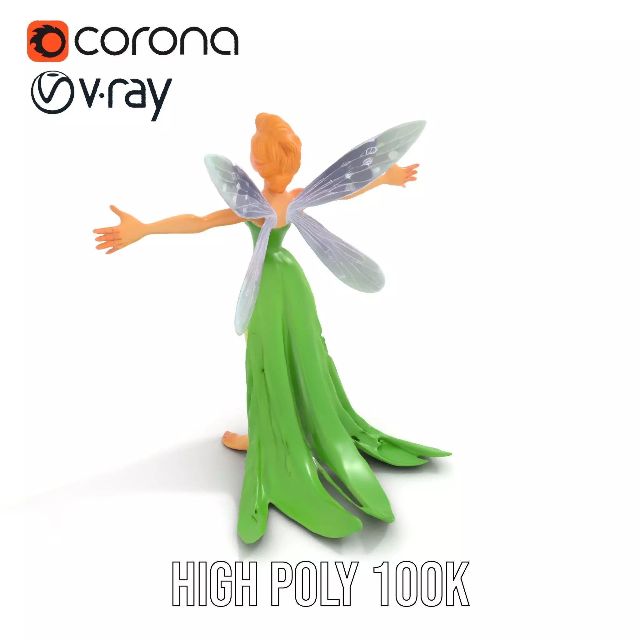 Fairy Character Model Pack with Detailed Wings and Dress Low-poly 3D model_14