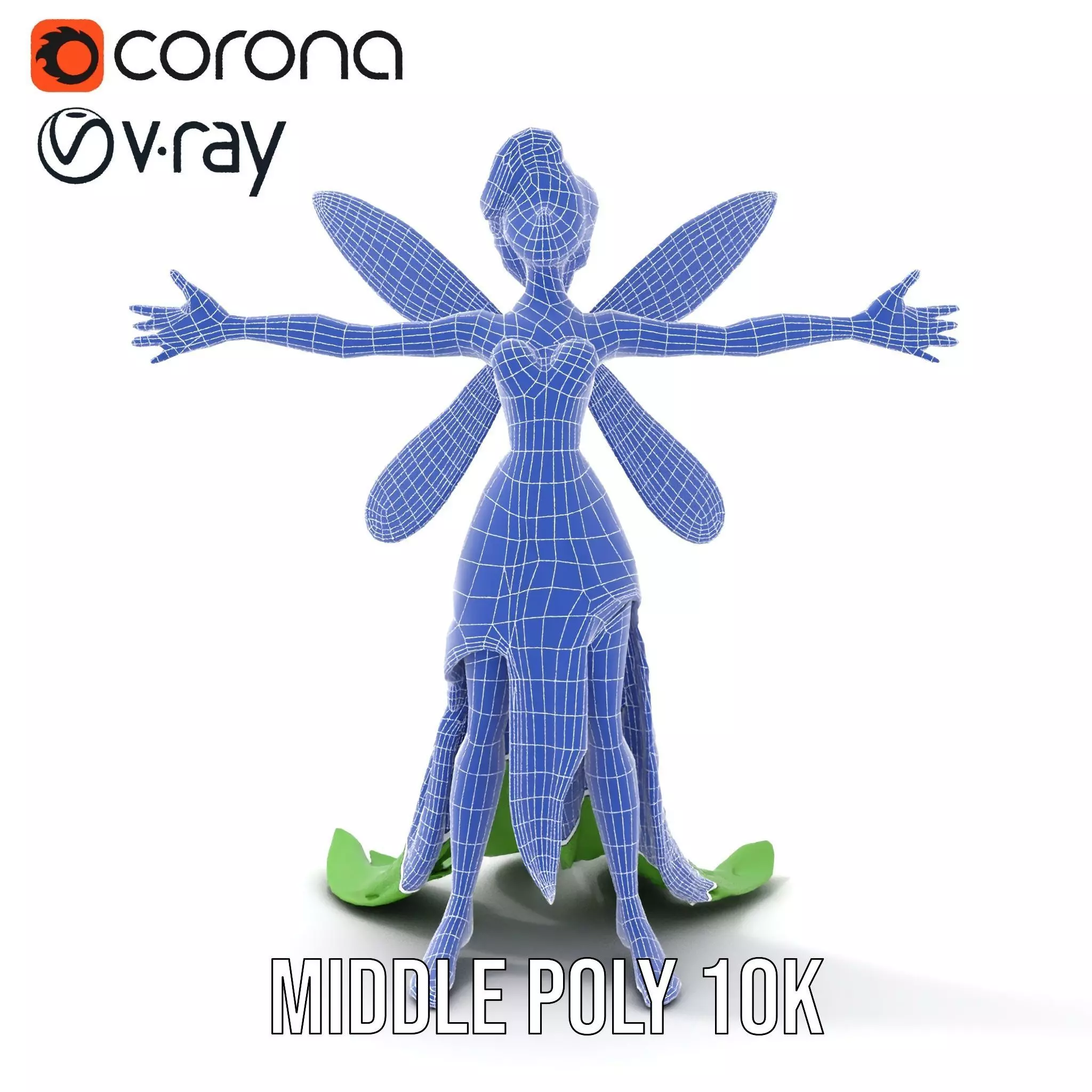 Fairy Character Model Pack with Detailed Wings and Dress Low-poly 3D model_18