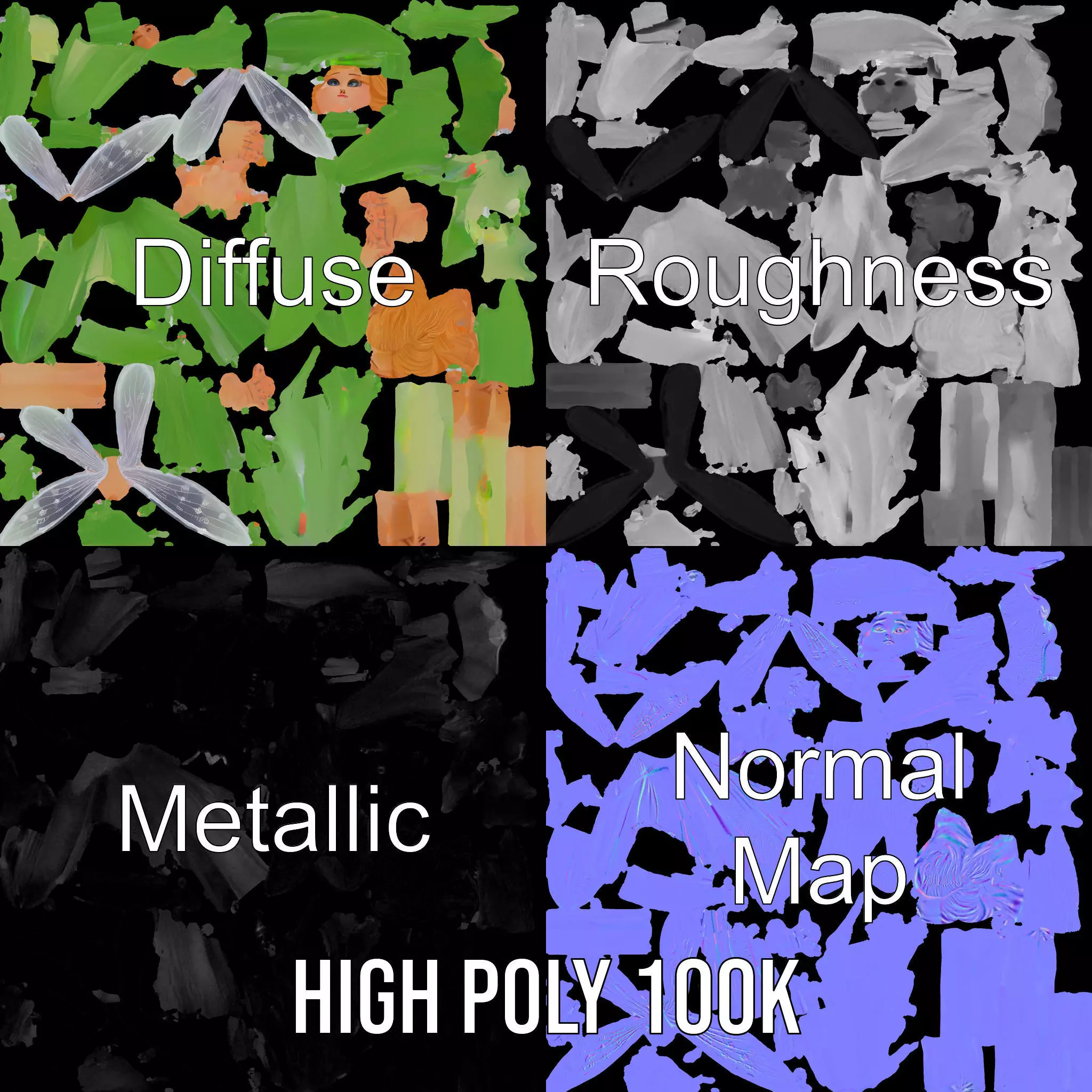 Fairy Character Model Pack with Detailed Wings and Dress Low-poly 3D model_3