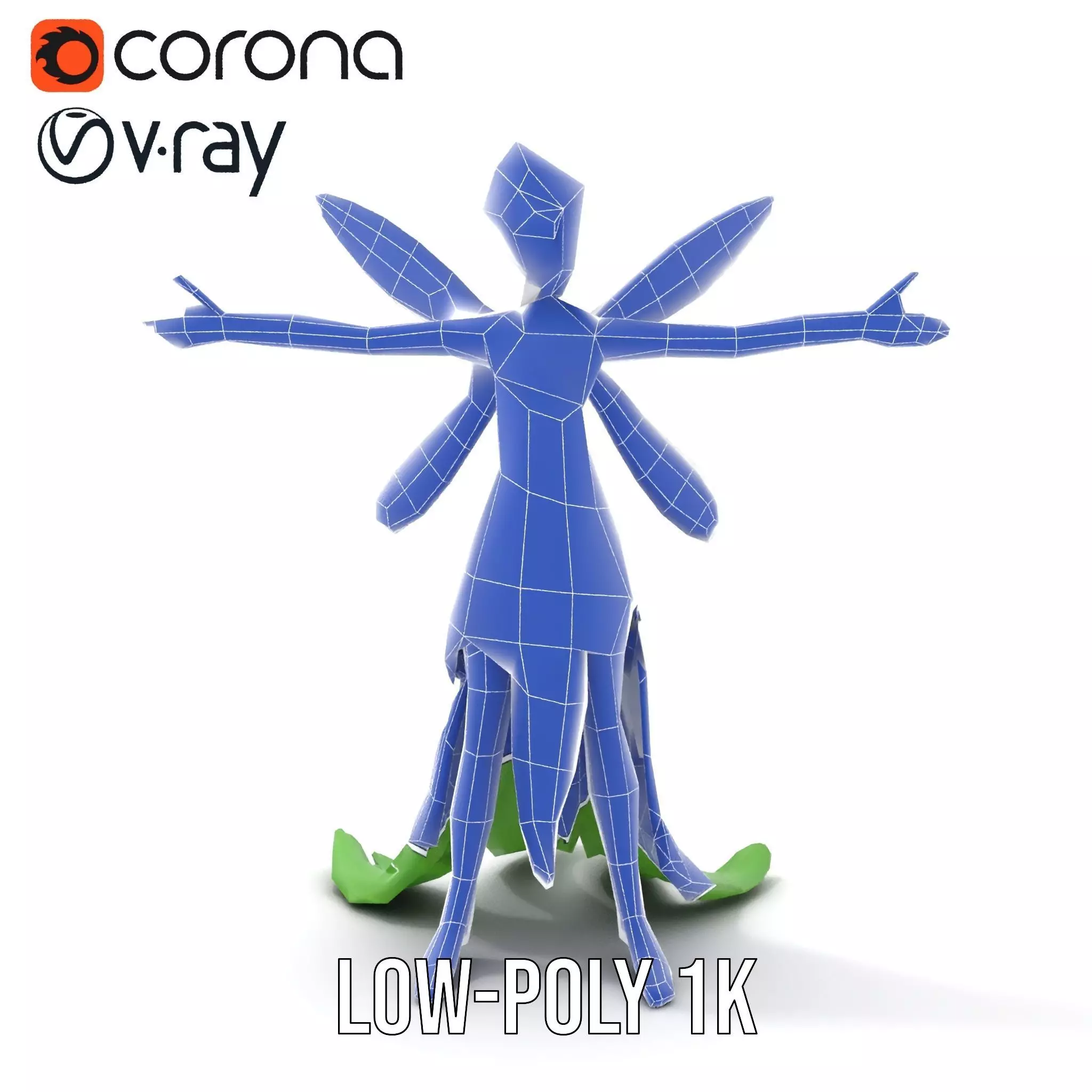 Fairy Character Model Pack with Detailed Wings and Dress Low-poly 3D model_30