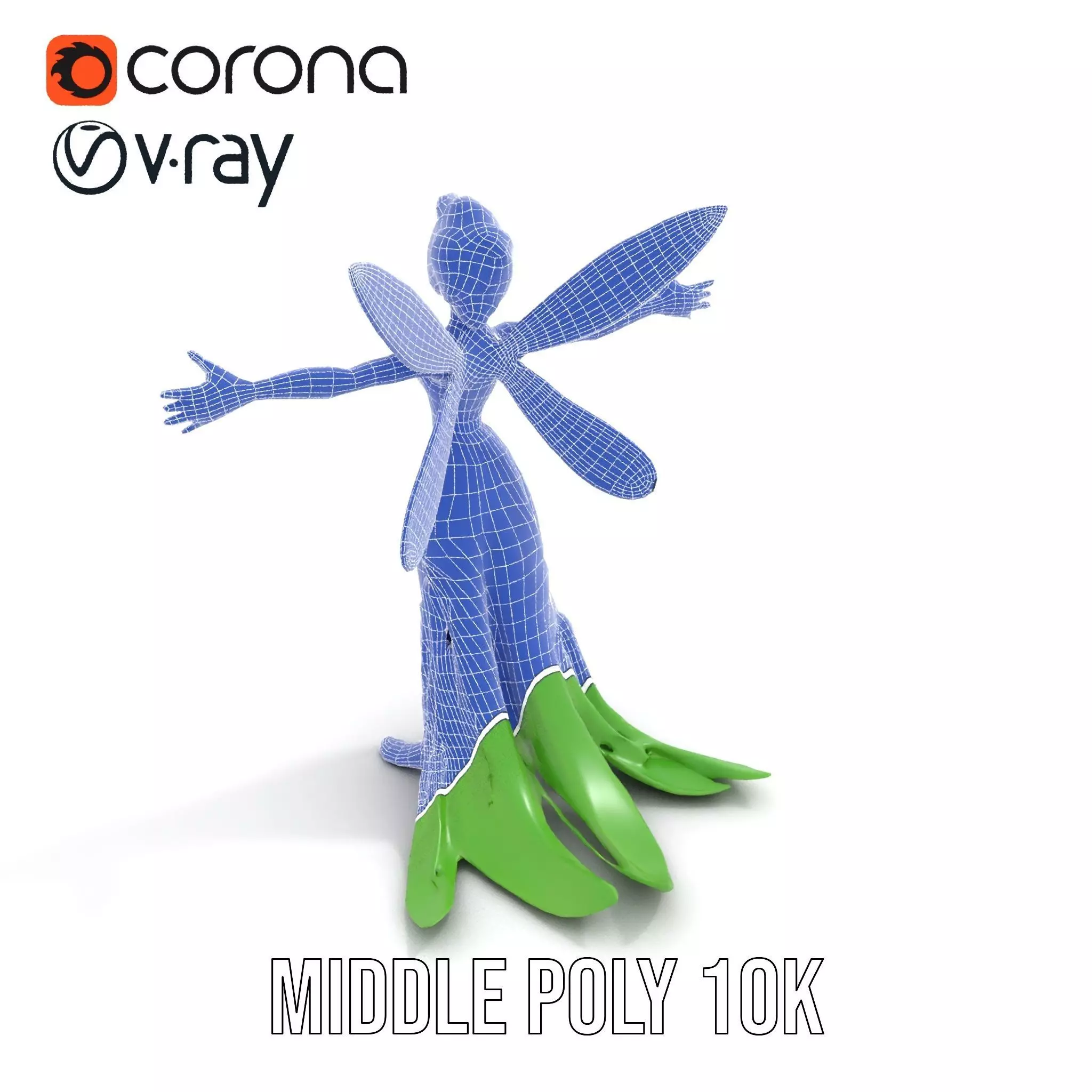 Fairy Character Model Pack with Detailed Wings and Dress Low-poly 3D model_21