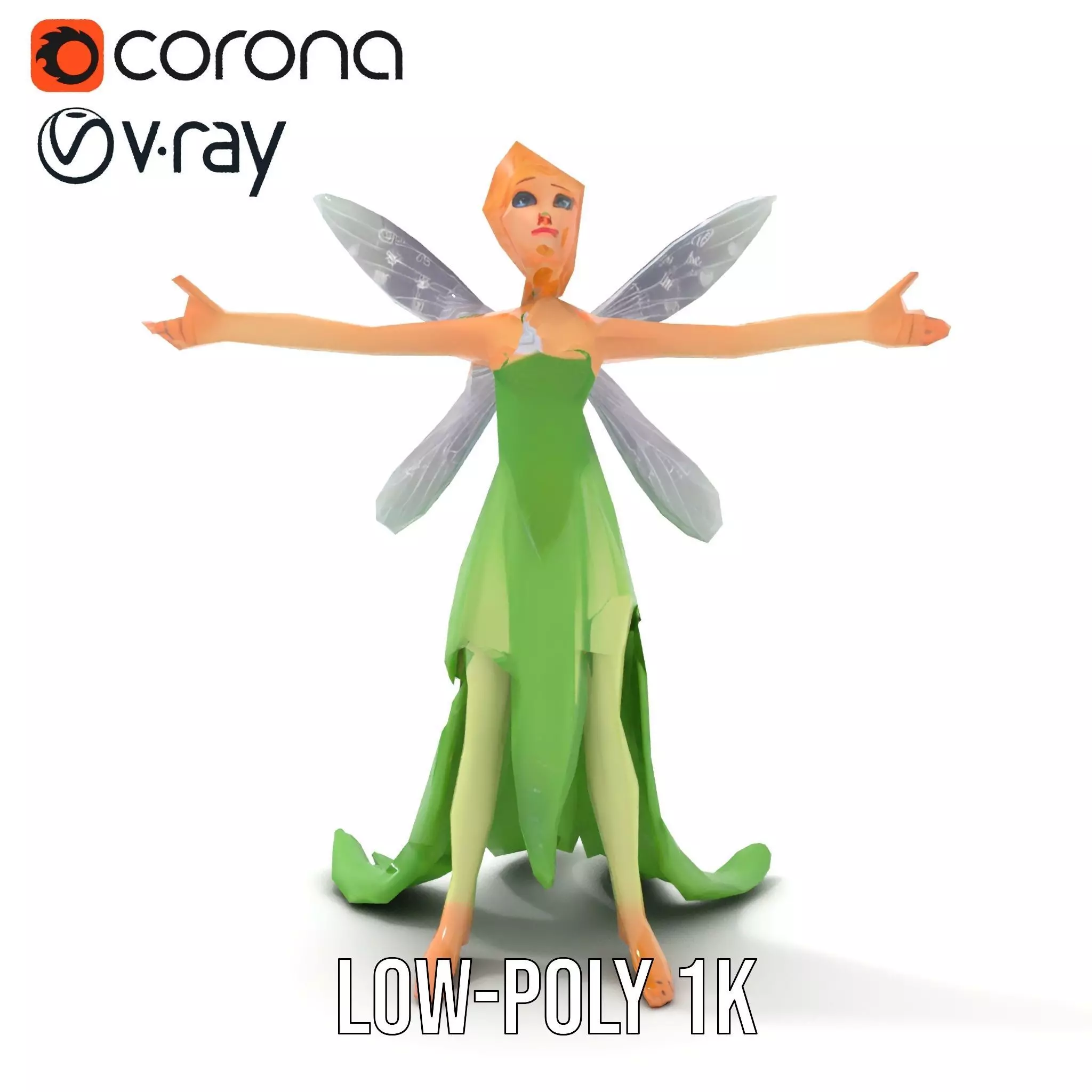 Fairy Character Model Pack with Detailed Wings and Dress Low-poly 3D model_16