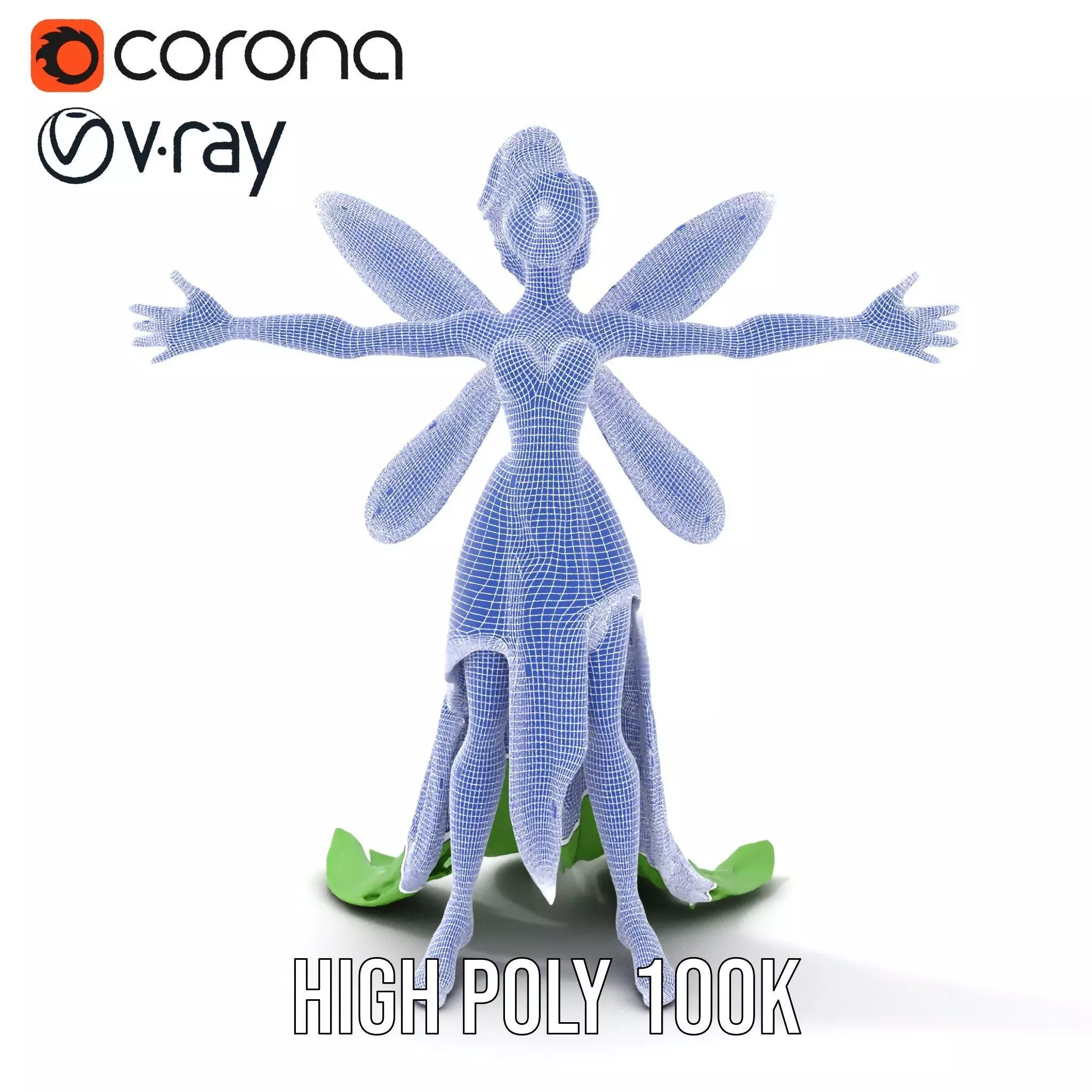 Fairy Character Model Pack with Detailed Wings and Dress Low-poly 3D model_23