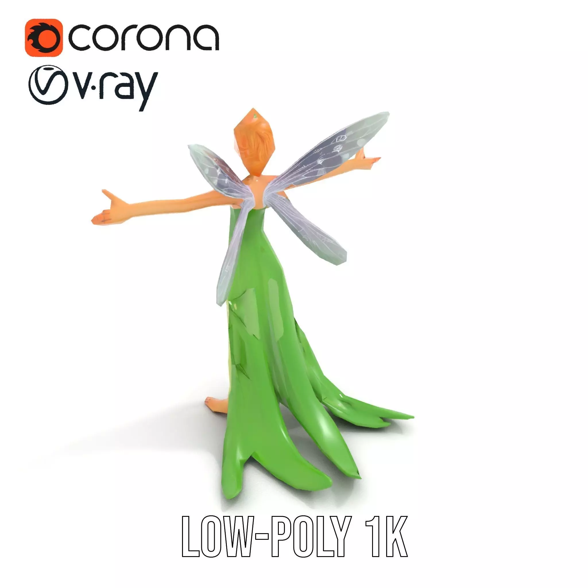 Fairy Character Model Pack with Detailed Wings and Dress Low-poly 3D model_7