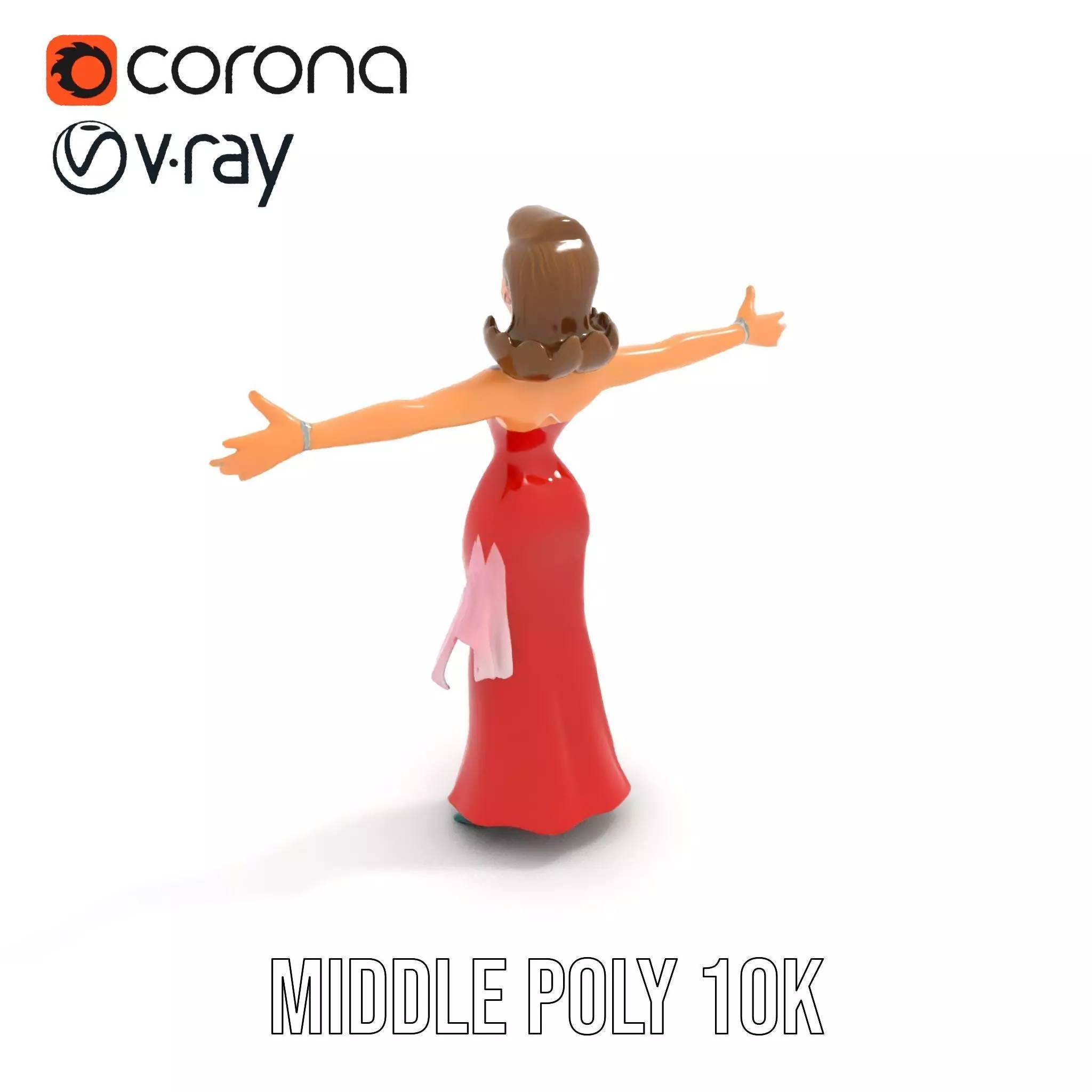Elegant Lady in Red Dress Model Pack Low-poly 3D model_6