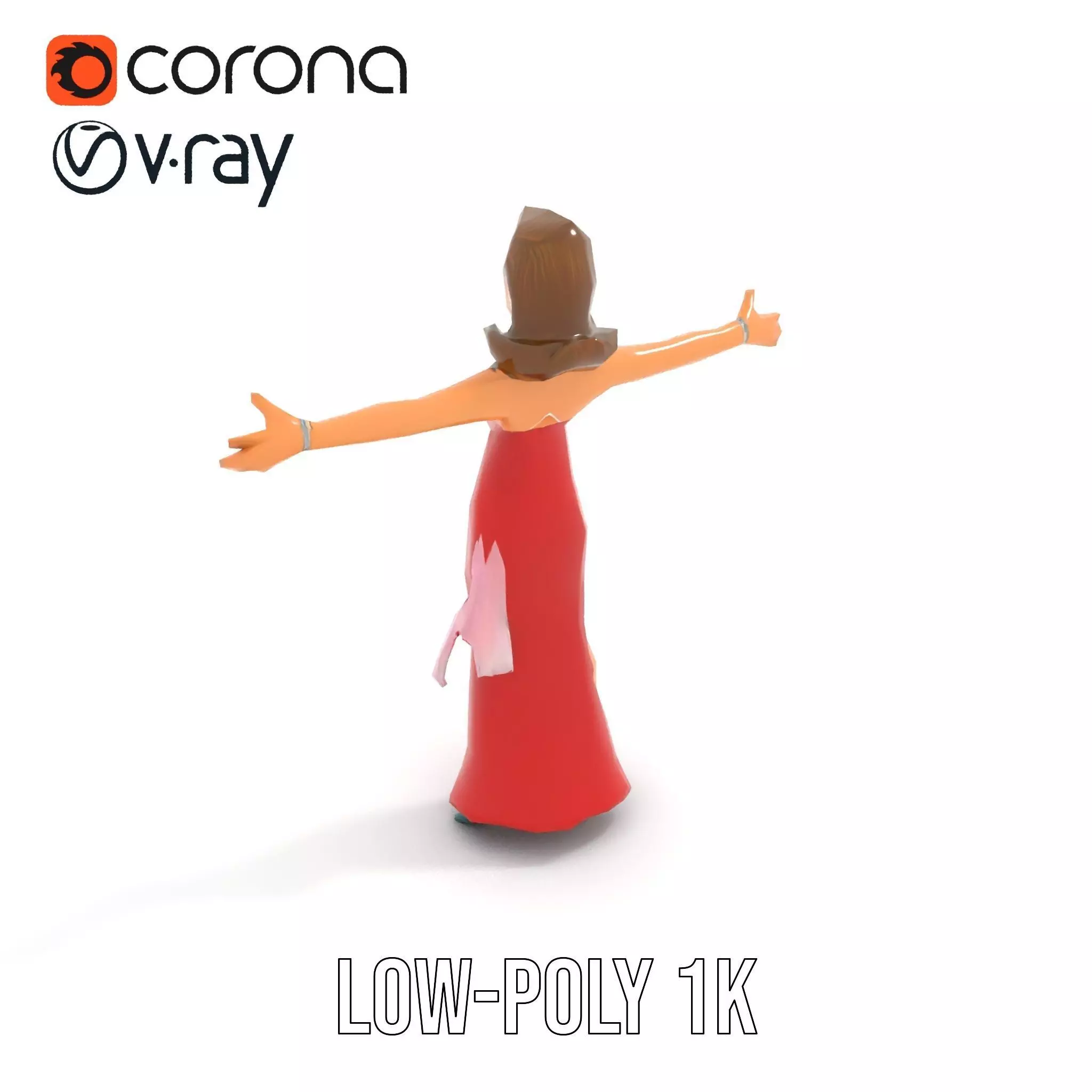 Elegant Lady in Red Dress Model Pack Low-poly 3D model_14