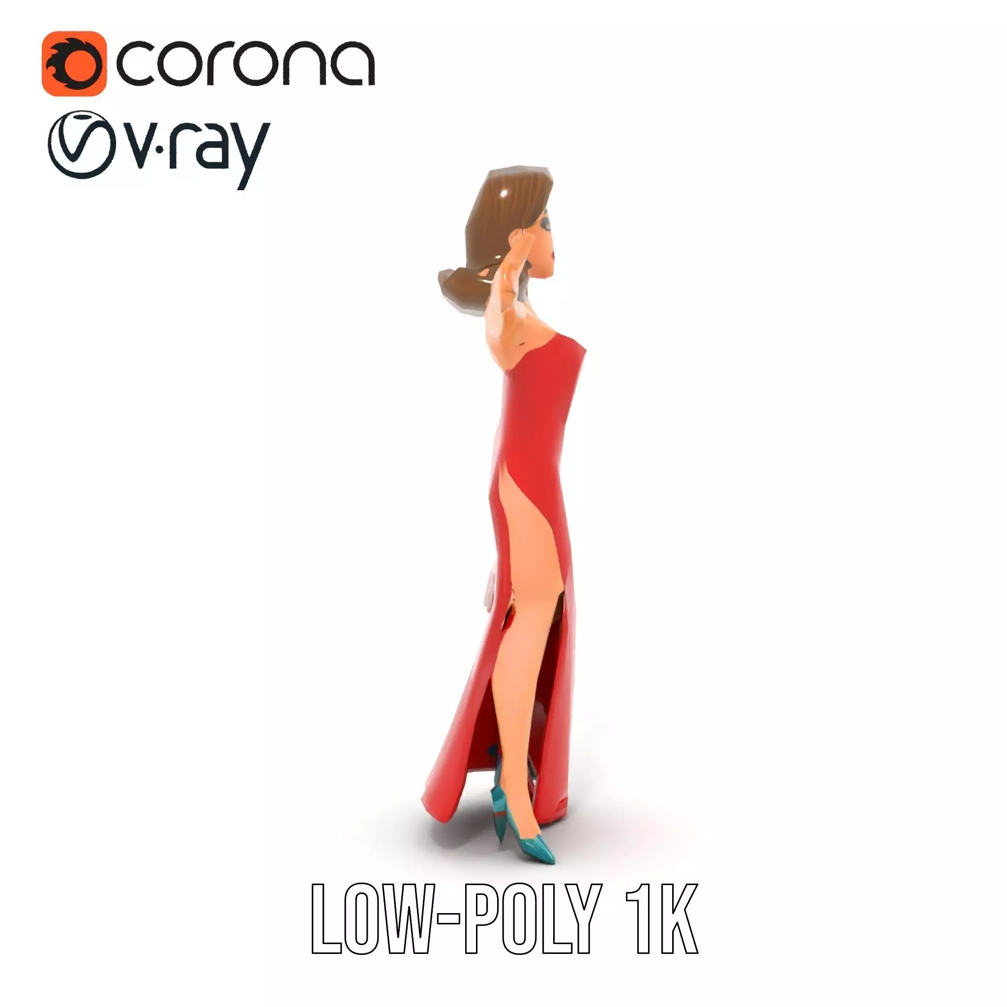 Elegant Lady in Red Dress Model Pack Low-poly 3D model_18