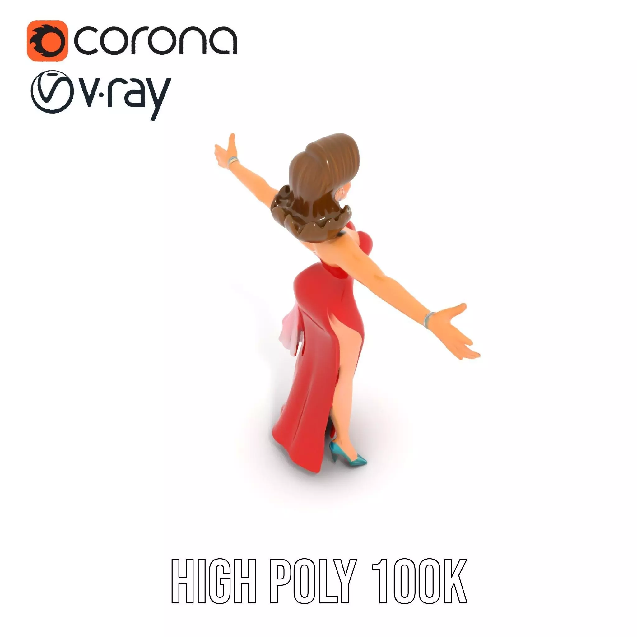 Elegant Lady in Red Dress Model Pack Low-poly 3D model_12