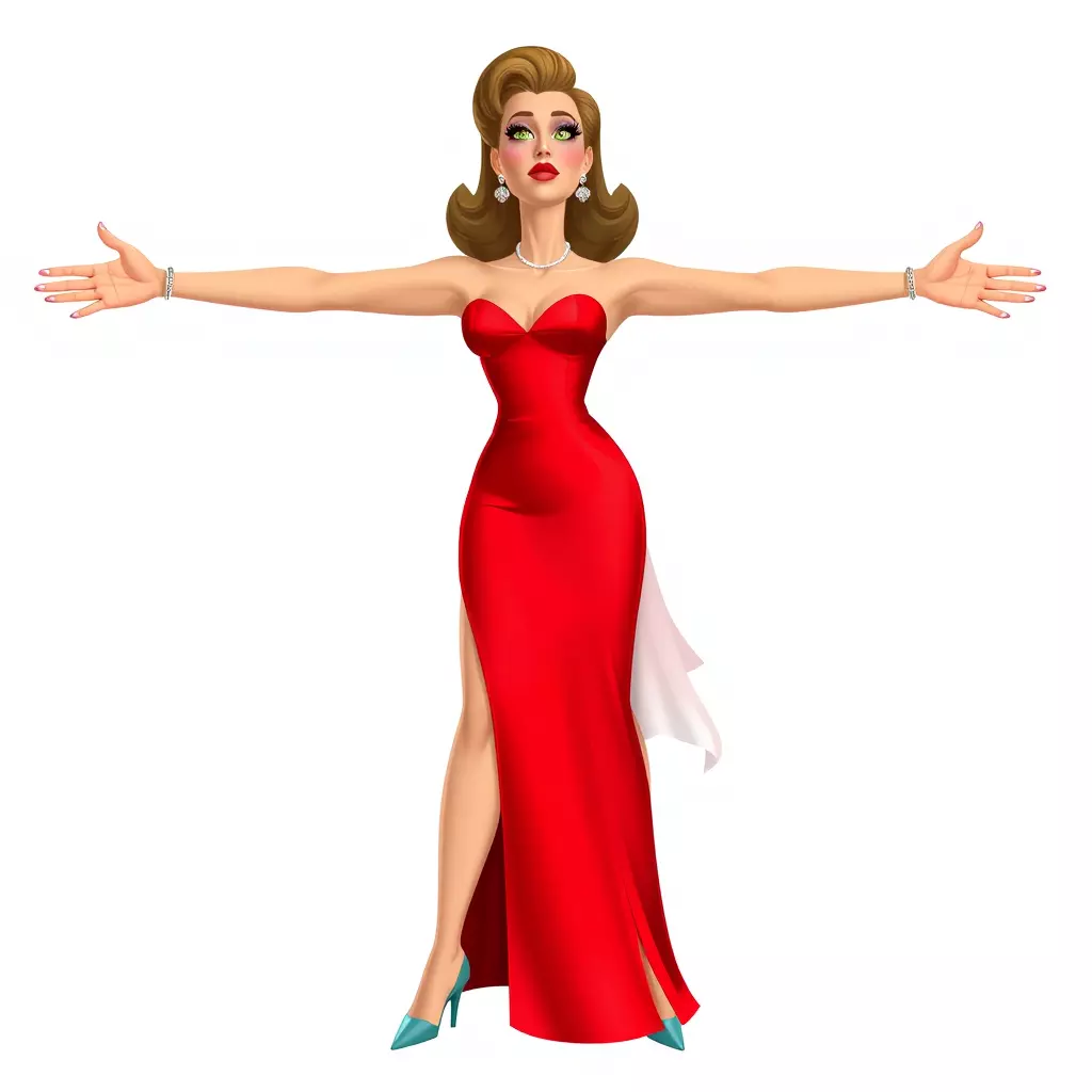 Elegant Lady in Red Dress Model Pack Low-poly 3D model_2