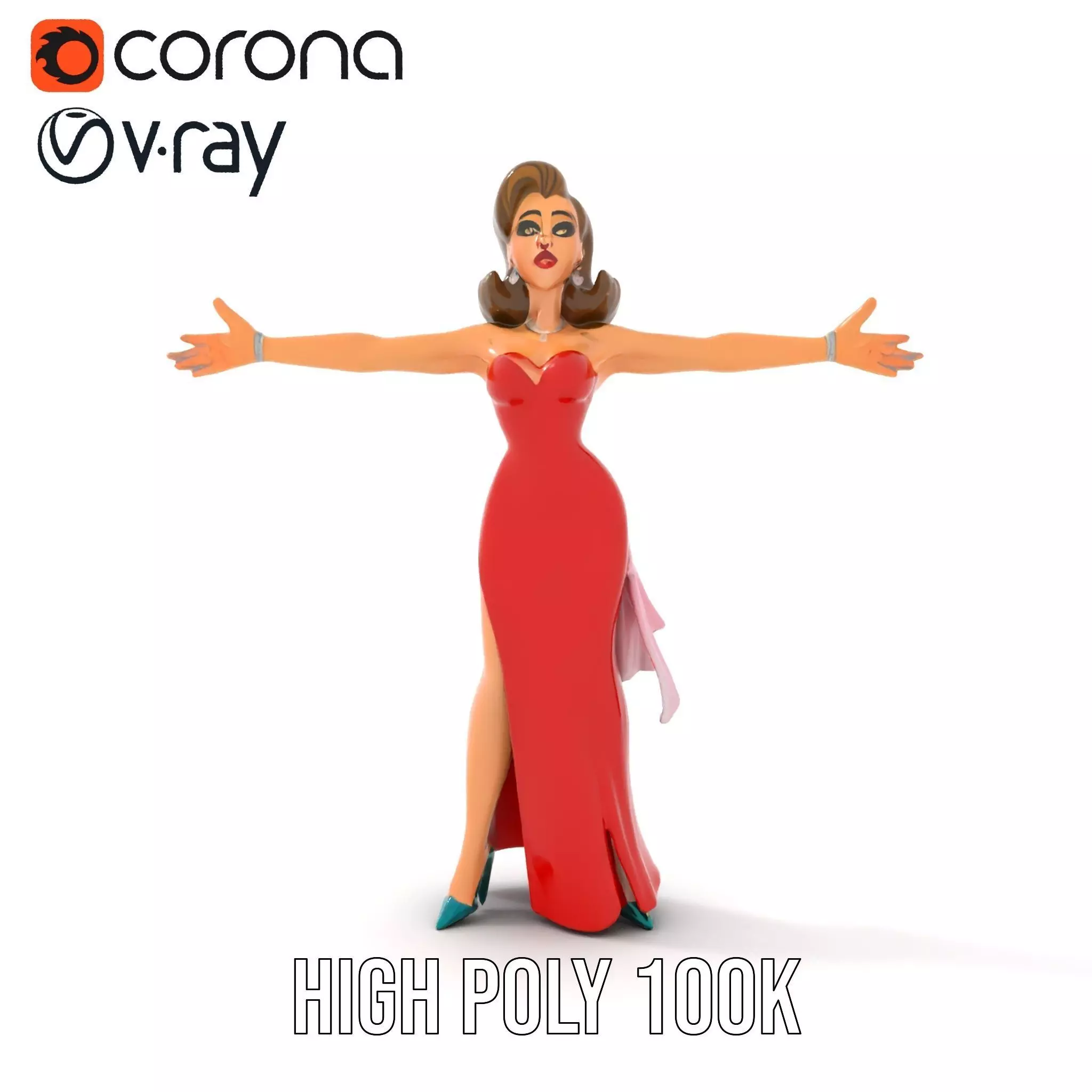 Elegant Lady in Red Dress Model Pack Low-poly 3D model_9
