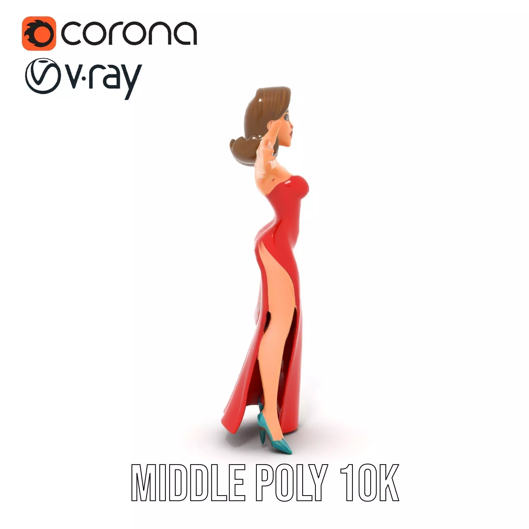 Elegant Lady in Red Dress Model Pack Low-poly 3D model_15