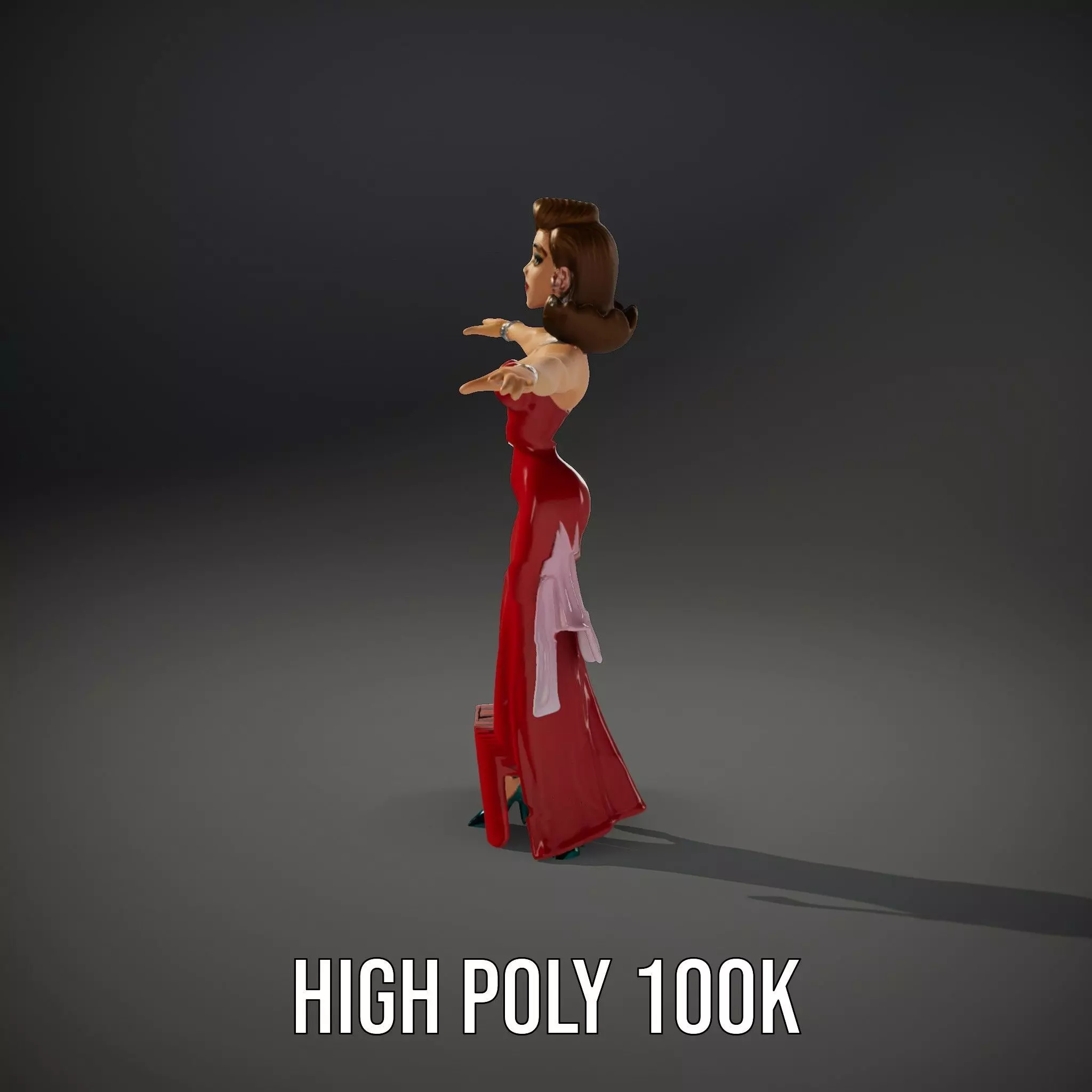 Elegant Lady in Red Dress Model Pack Low-poly 3D model_33