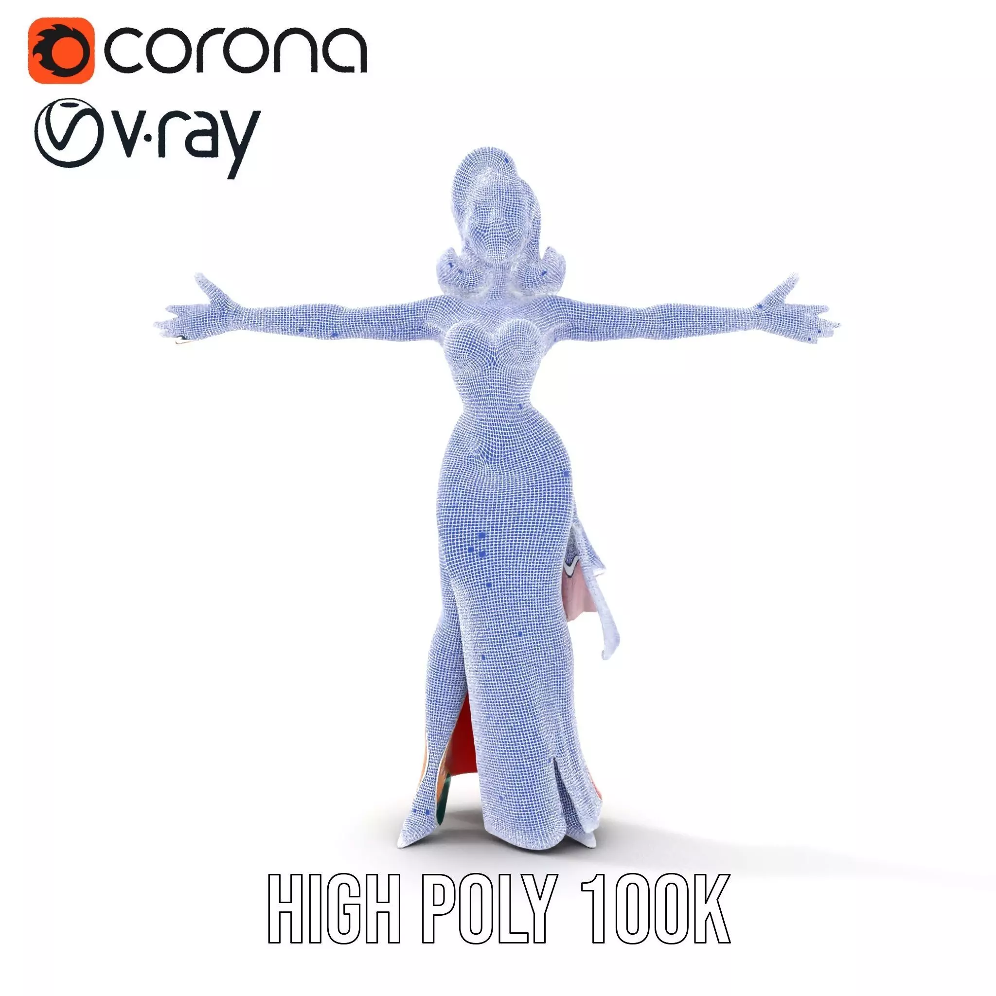 Elegant Lady in Red Dress Model Pack Low-poly 3D model_28