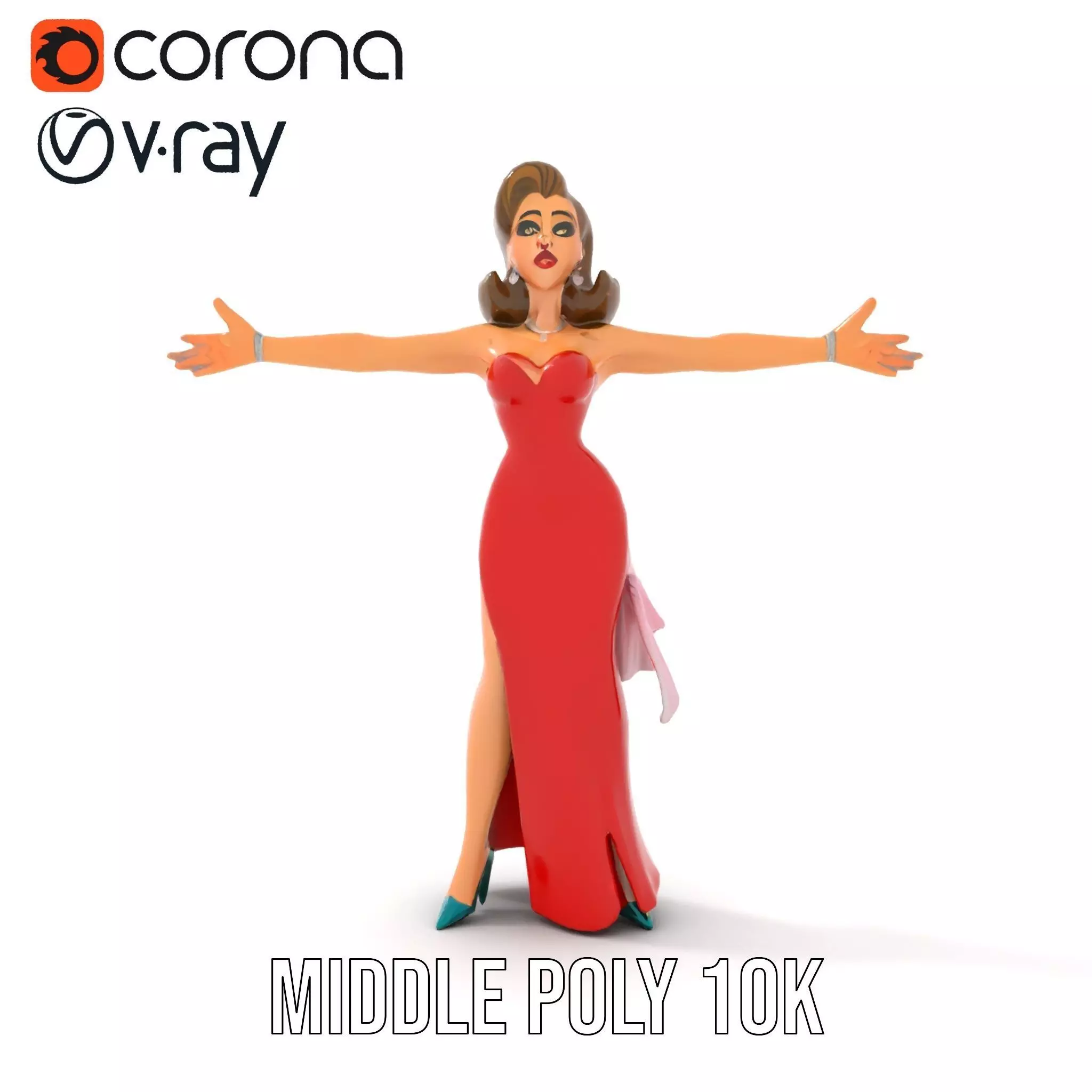 Elegant Lady in Red Dress Model Pack Low-poly 3D model_10