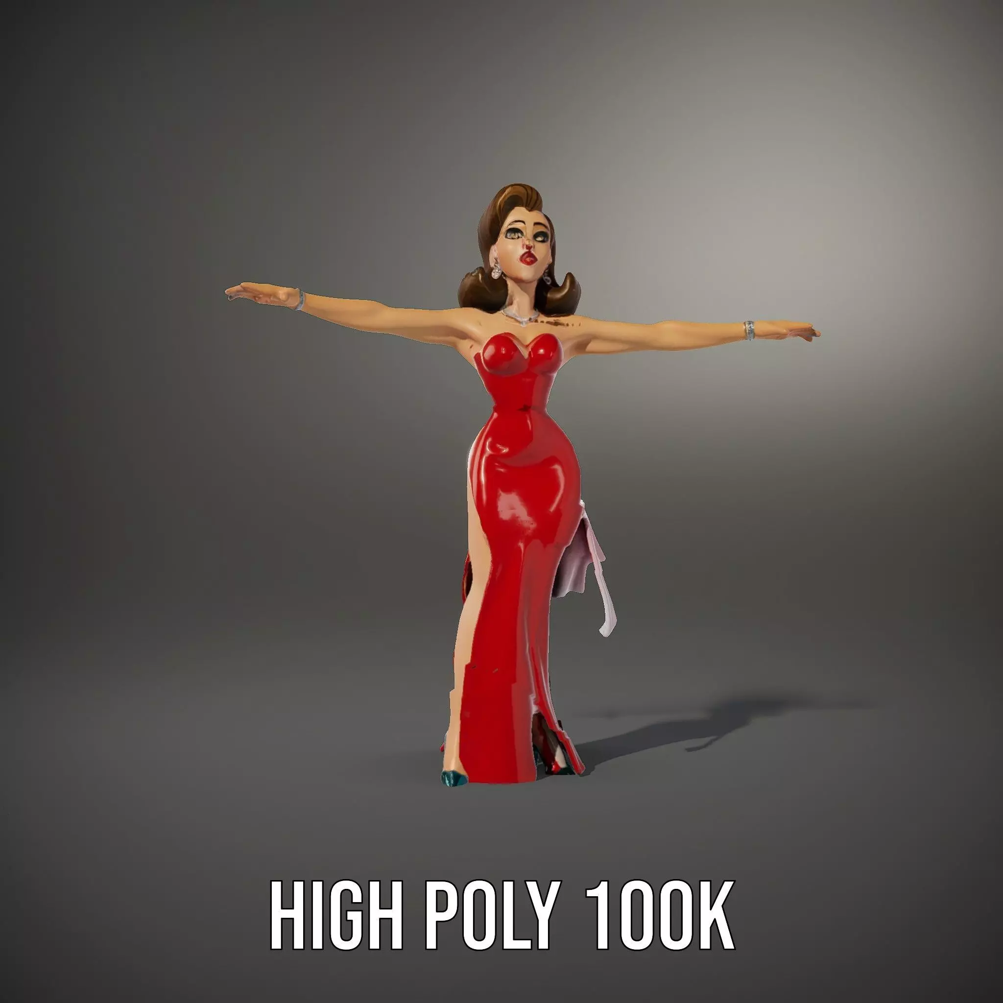 Elegant Lady in Red Dress Model Pack Low-poly 3D model_34
