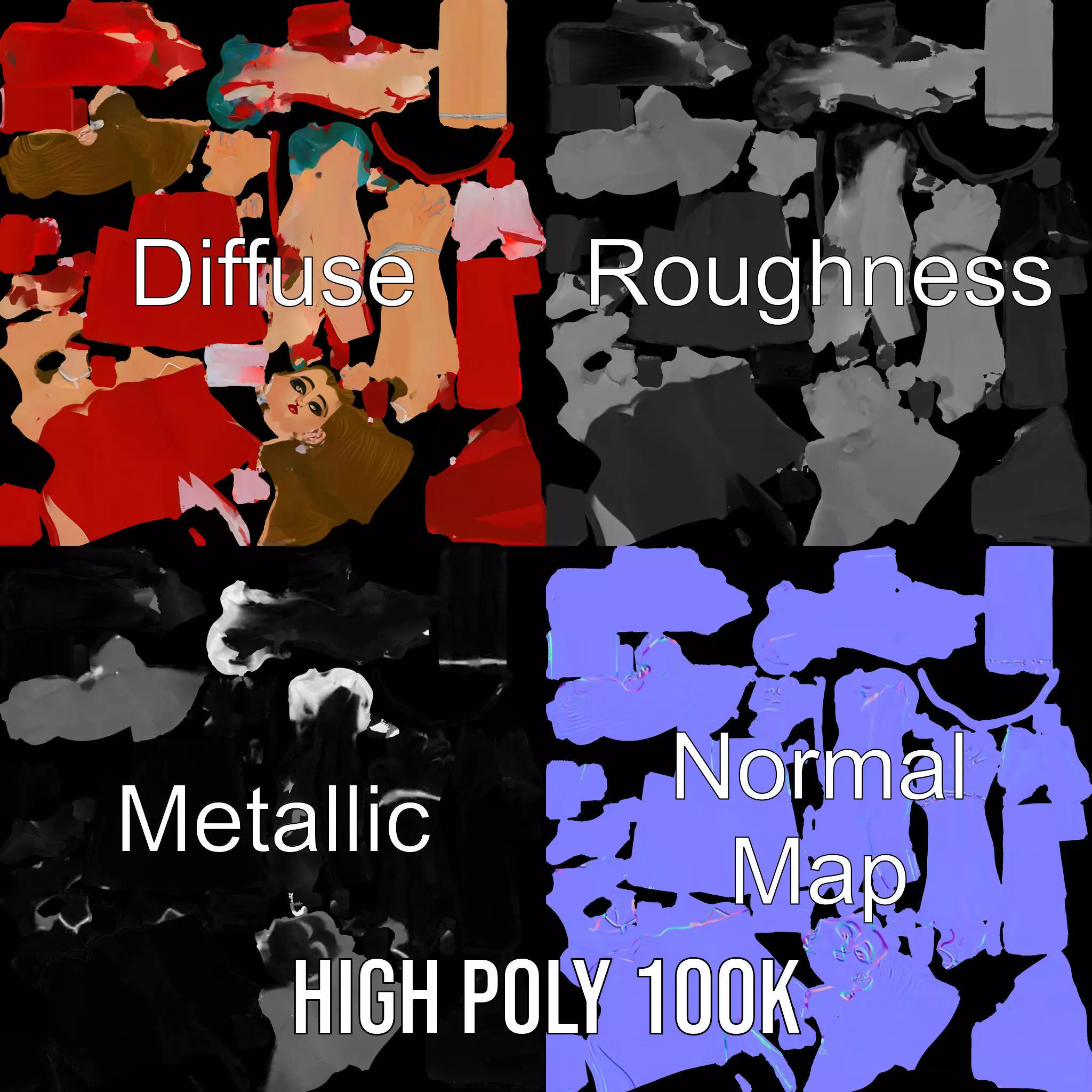 Elegant Lady in Red Dress Model Pack Low-poly 3D model_3