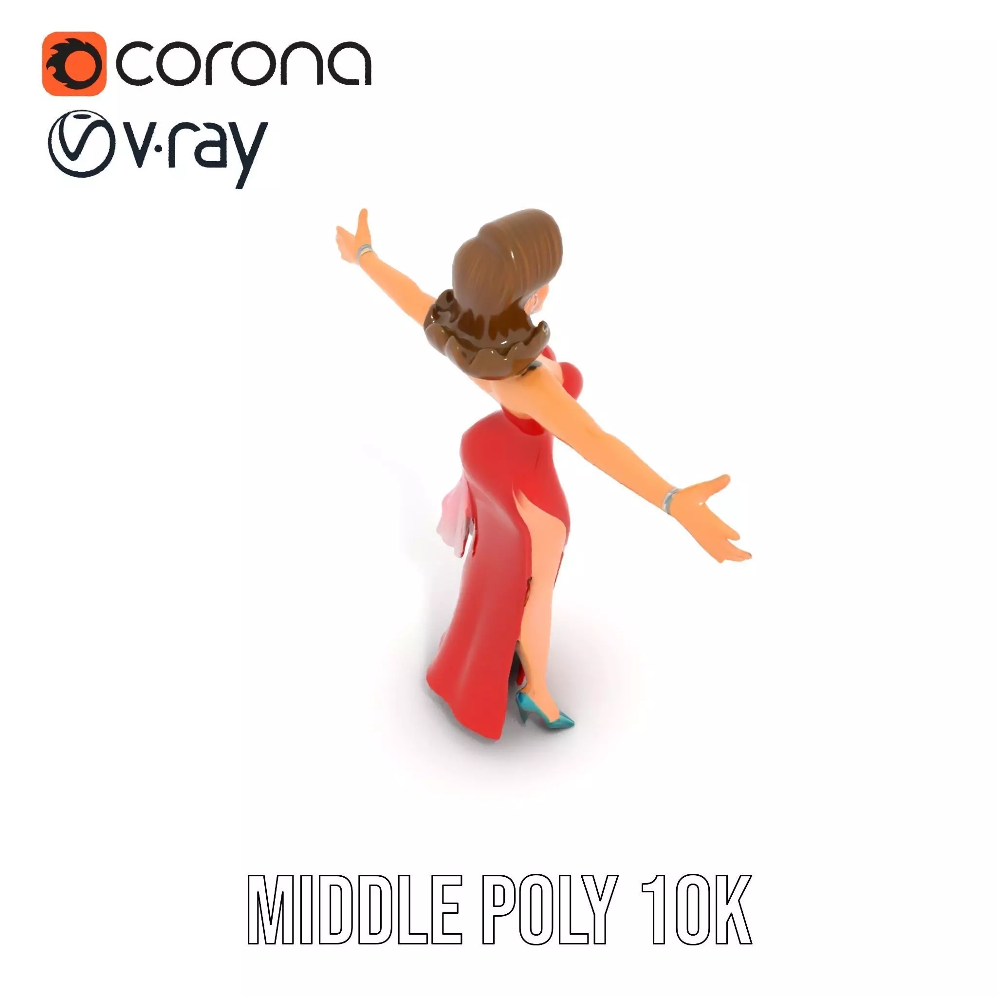 Elegant Lady in Red Dress Model Pack Low-poly 3D model_5