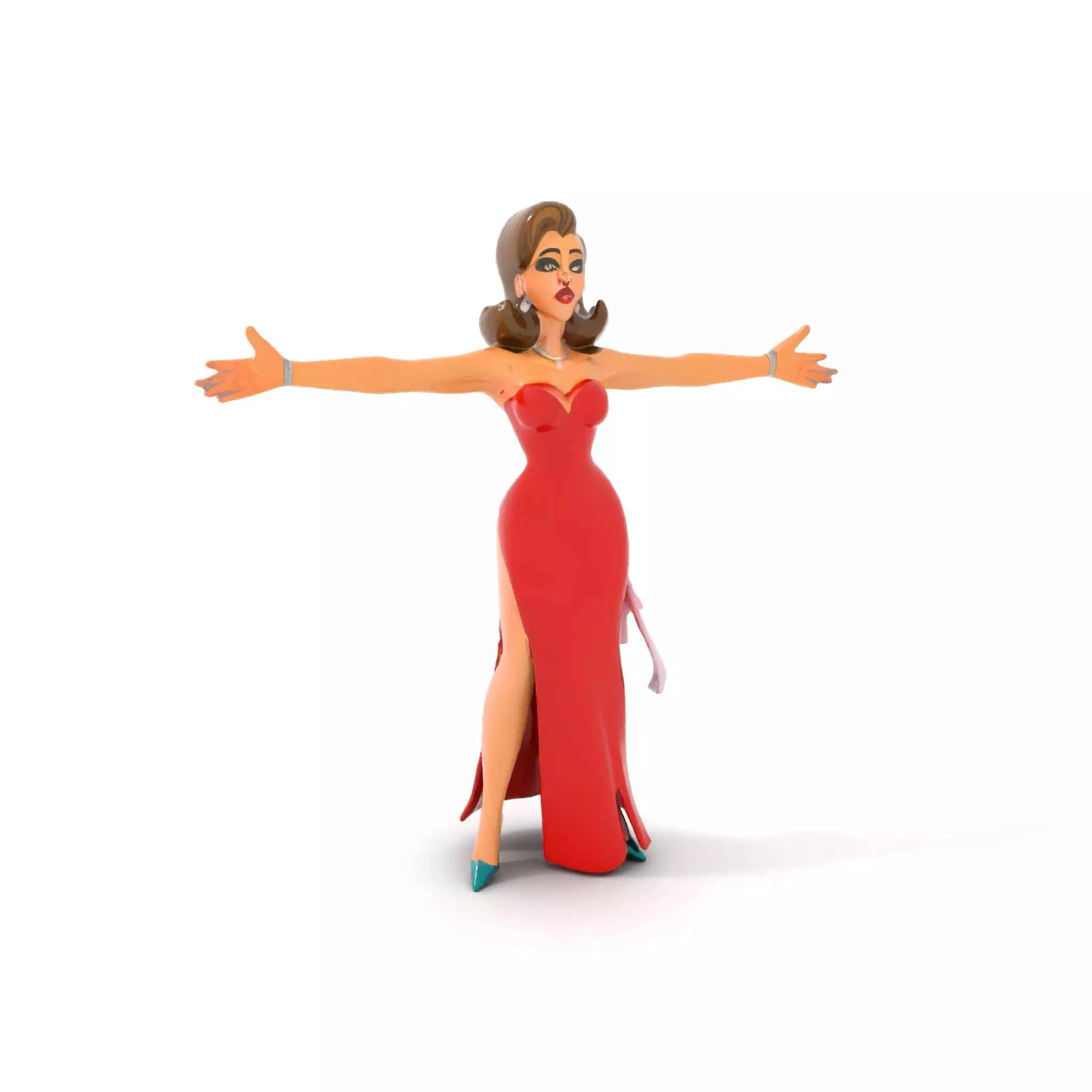 Elegant Lady in Red Dress Model Pack Low-poly 3D model_13
