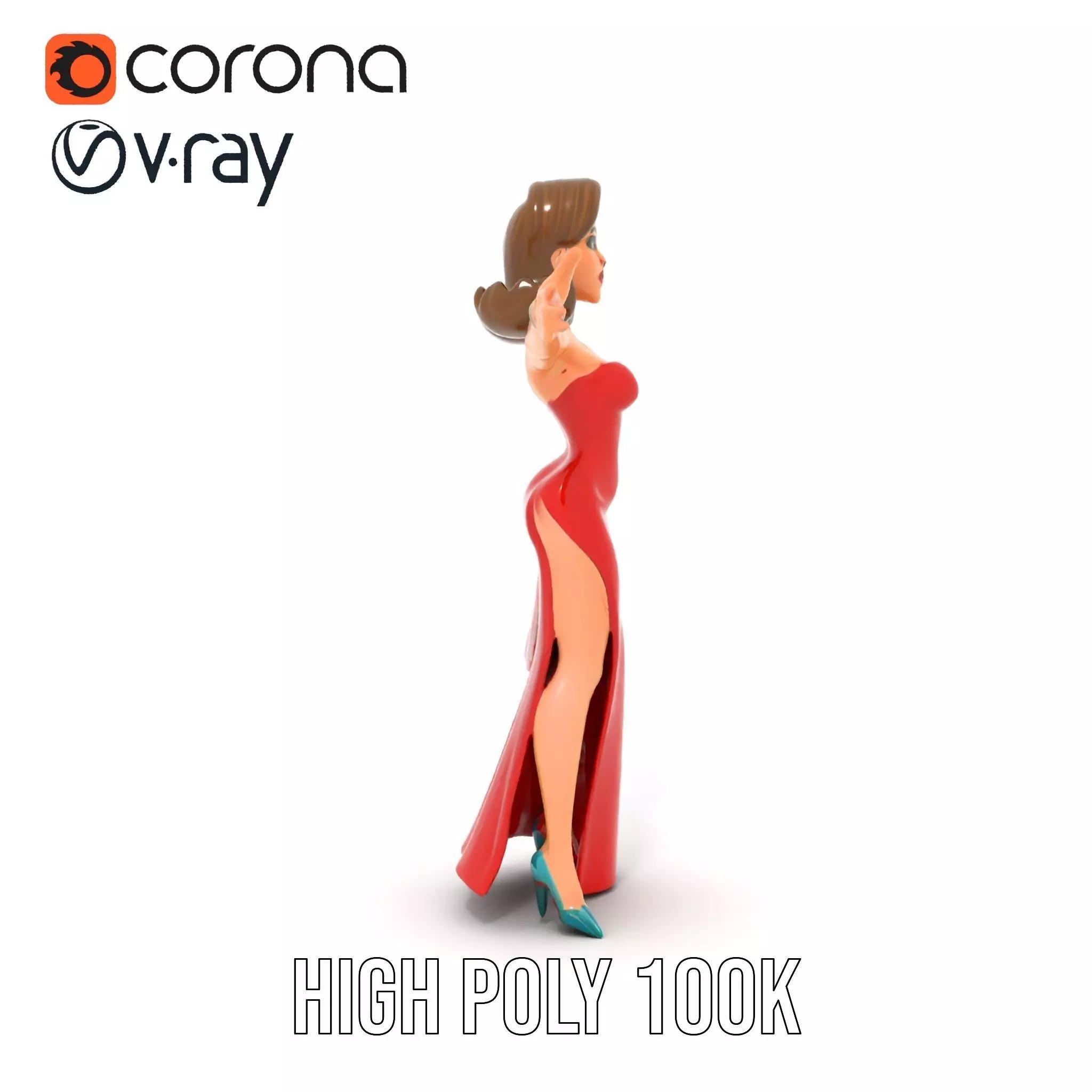 Elegant Lady in Red Dress Model Pack Low-poly 3D model_22