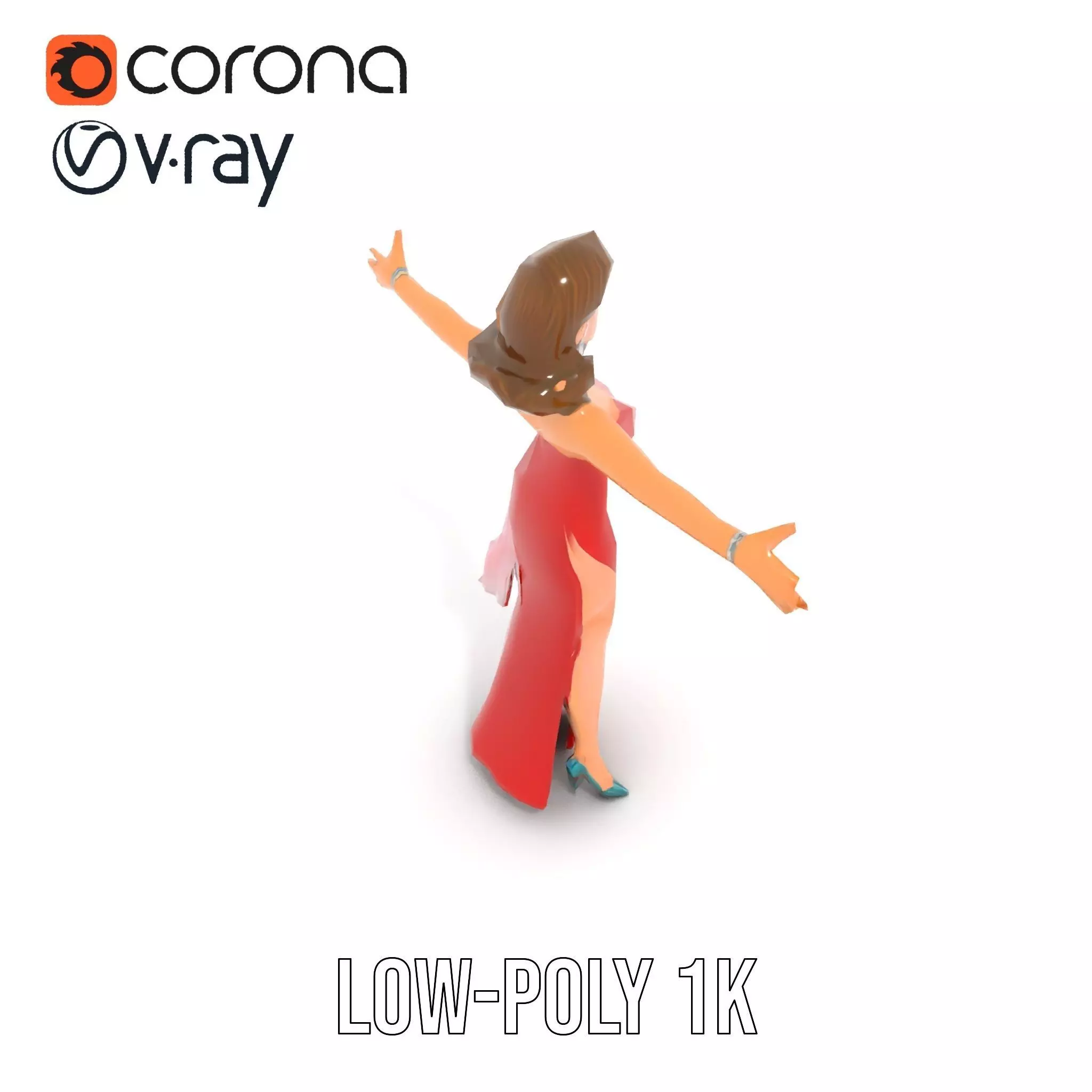 Elegant Lady in Red Dress Model Pack Low-poly 3D model_8