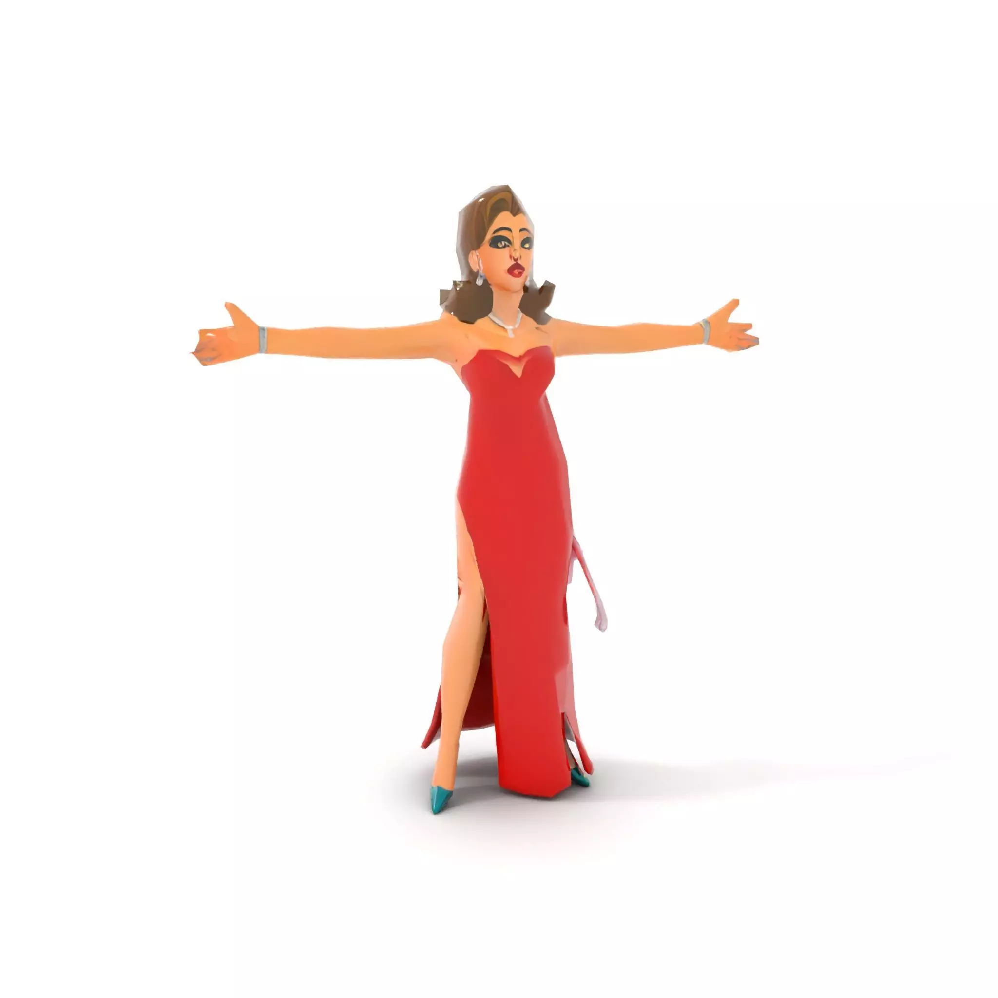 Elegant Lady in Red Dress Model Pack Low-poly 3D model_7