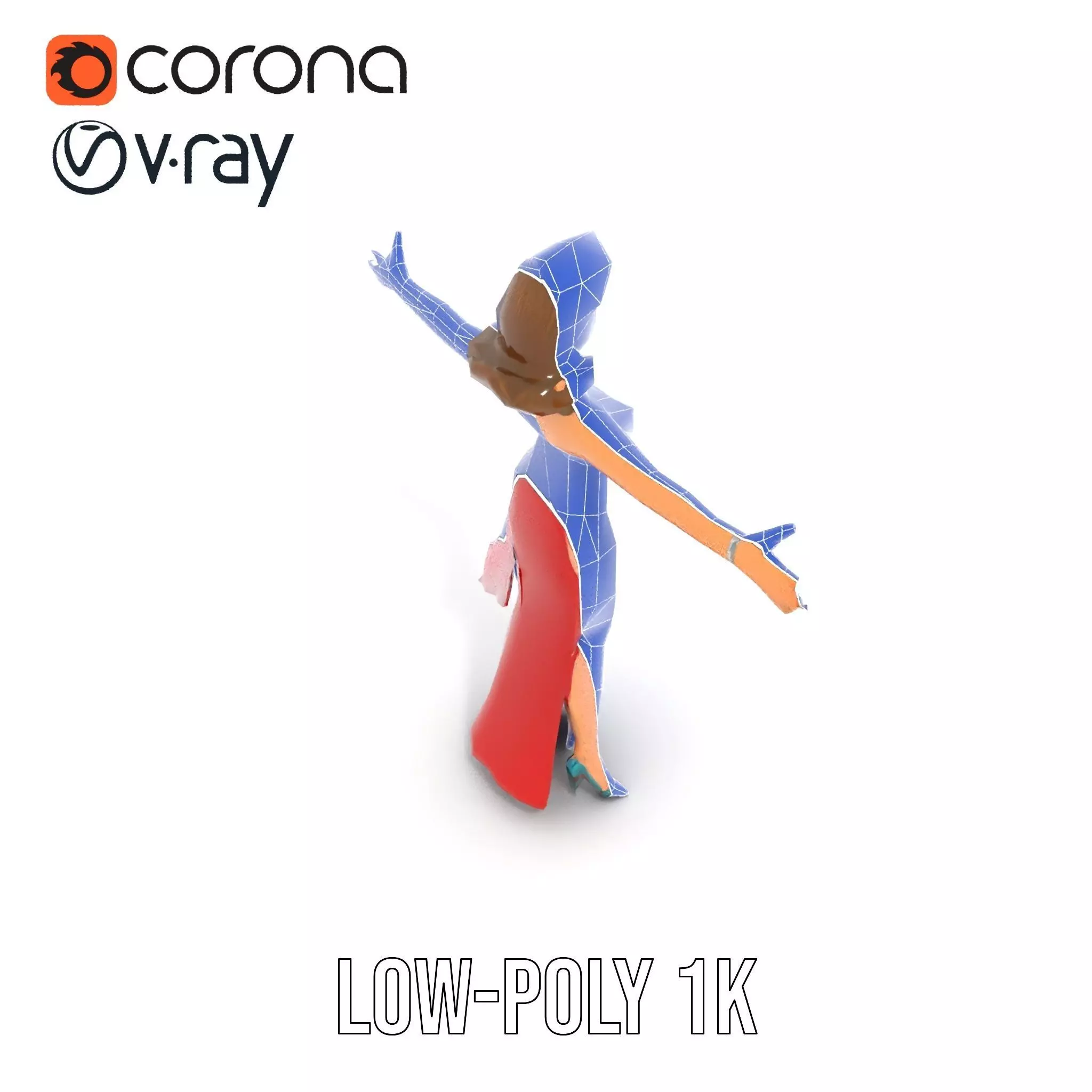 Elegant Lady in Red Dress Model Pack Low-poly 3D model_21