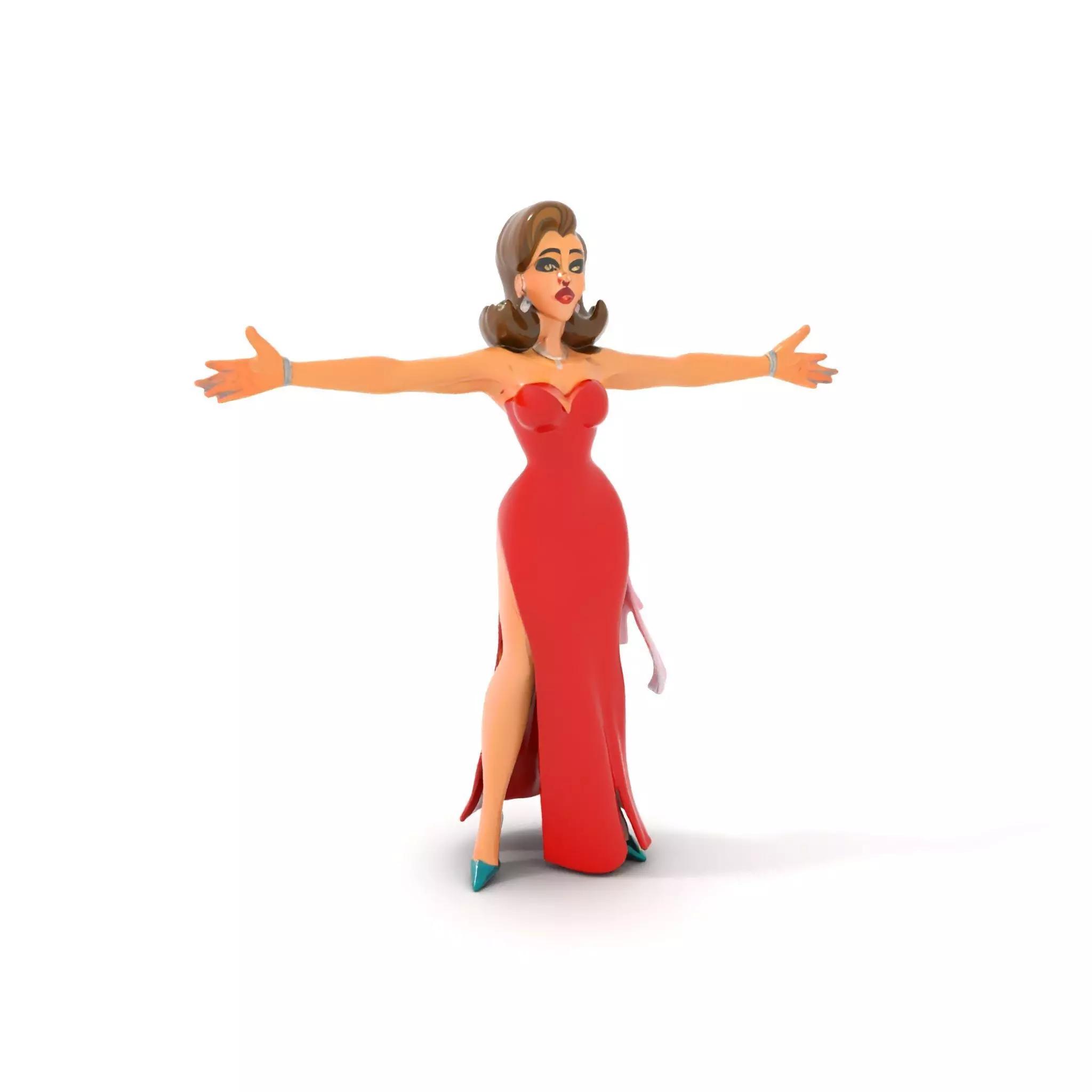 Elegant Lady in Red Dress Model Pack Low-poly 3D model_0